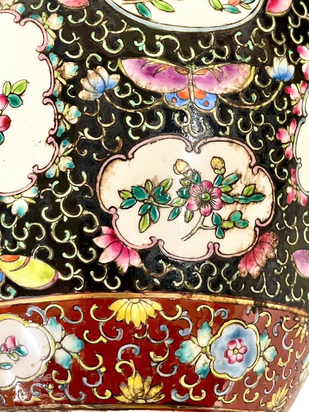 Home Decor Large Chinese Famille Noire Porcelain Vase With Birds And Floral Panels photo