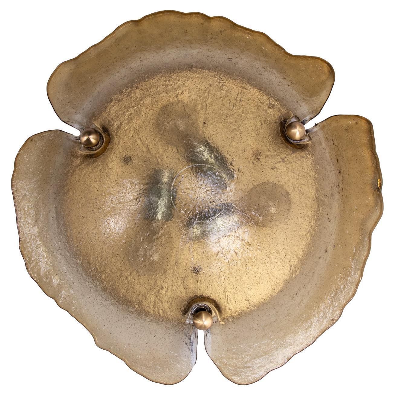1960 German Peill & Putzler Organic Flush Mount Amber Murano Glass & Brass photo for sale