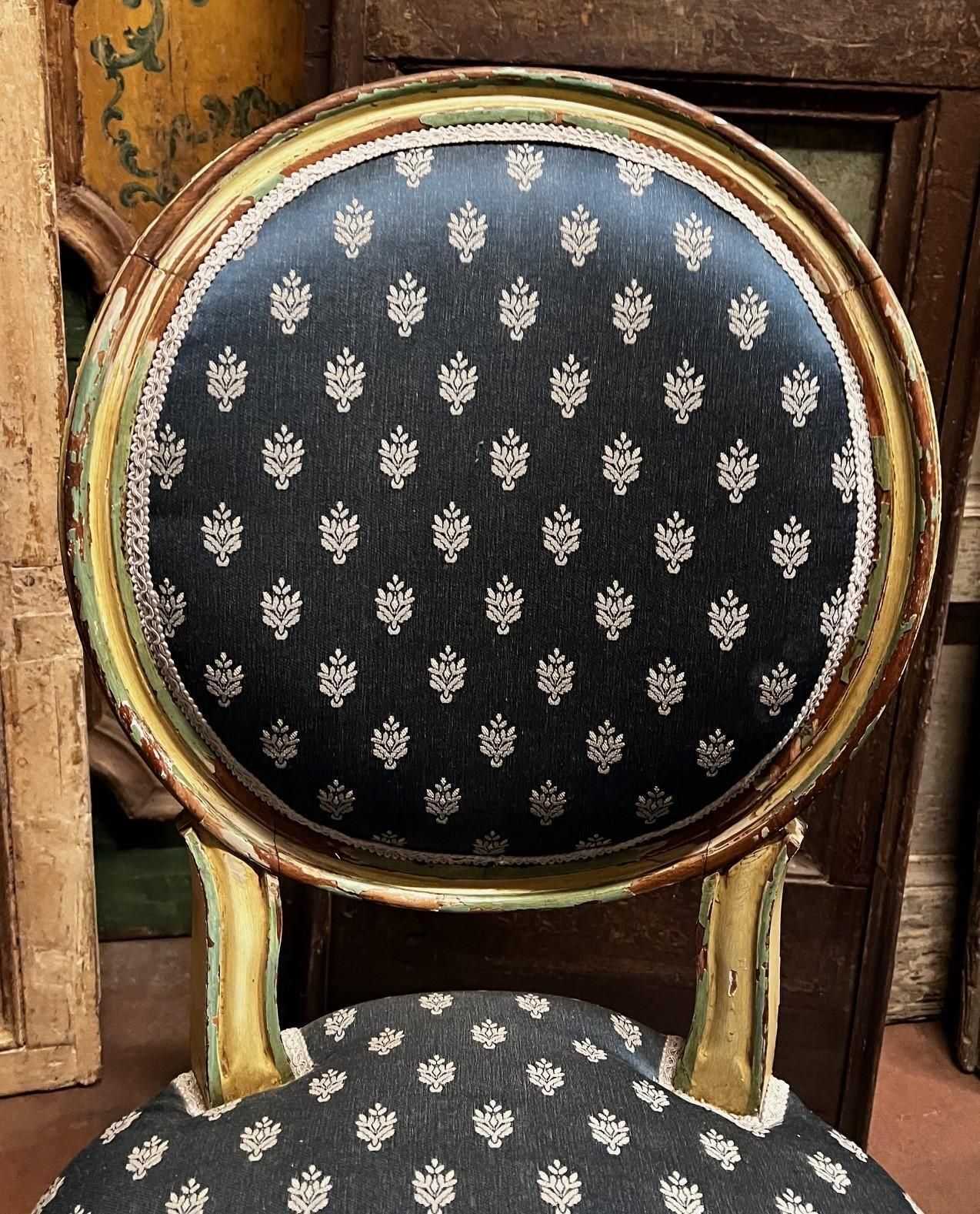 2076.0 No. 6 Louis XVI Style Chairs, White Lacquer With Blue Lily Fabric, Italy photo