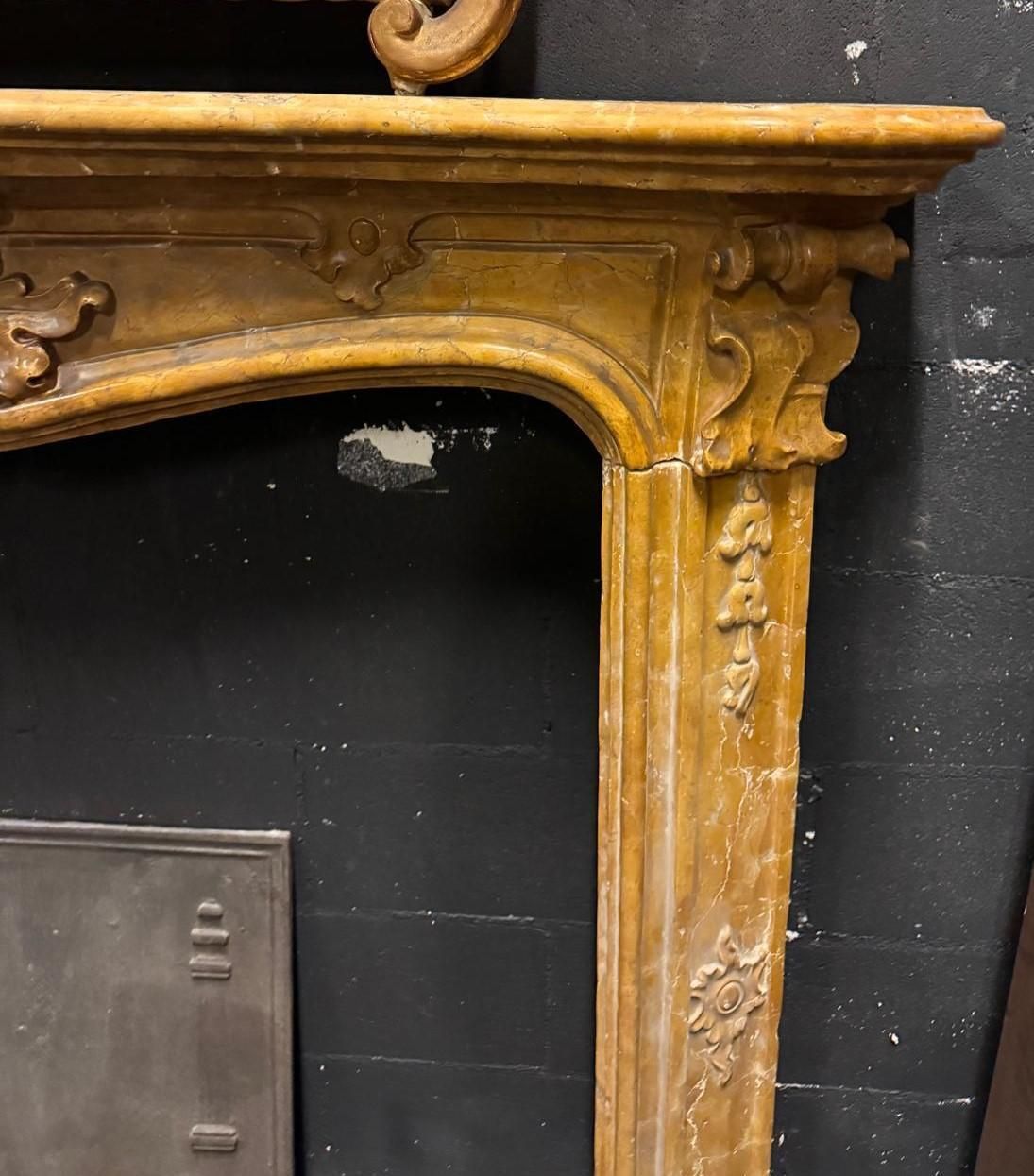 Siena Yellow Marble Fireplace Frame, Carved, Italy photo vintage
