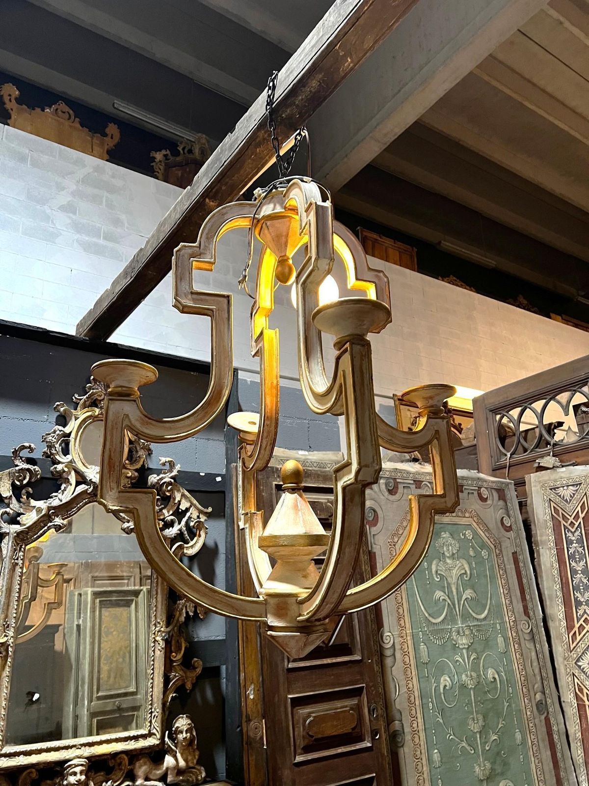 Carved And Gilded Wooden Pendant Chandelier, Italy photo for sale