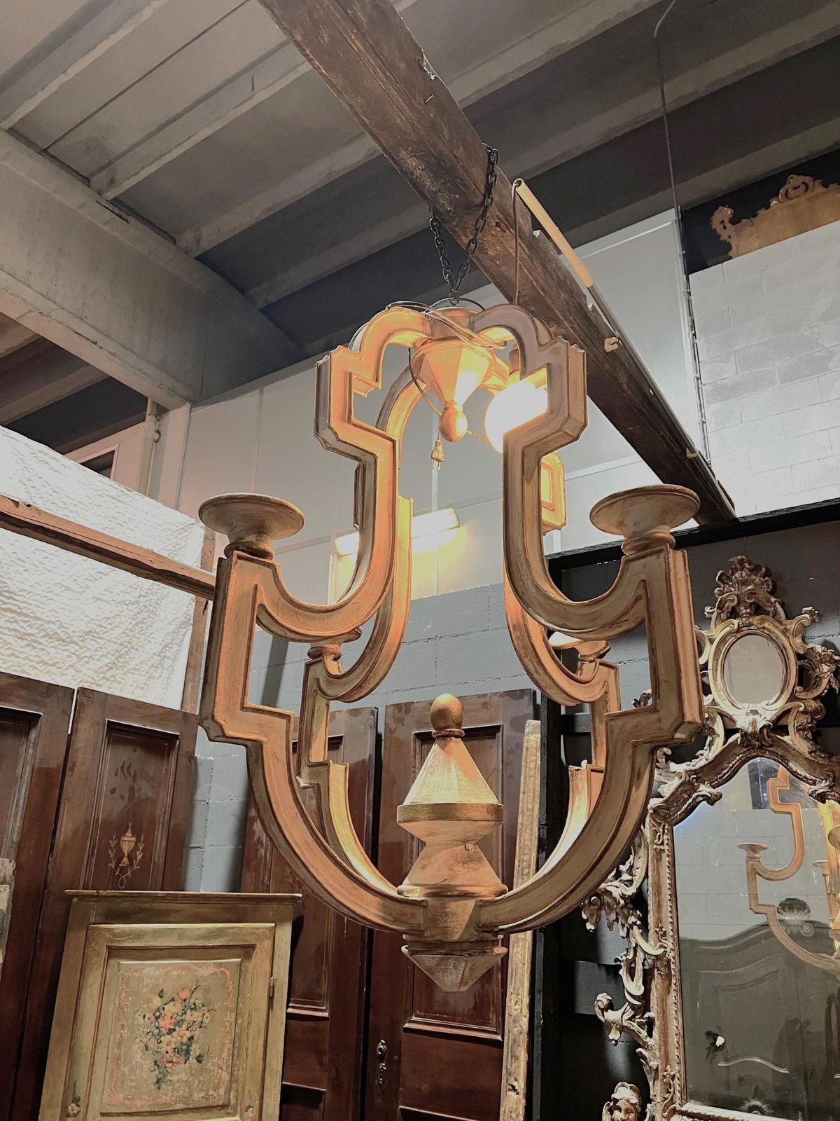 Carved And Gilded Wooden Pendant Chandelier, Italy photo Lighting