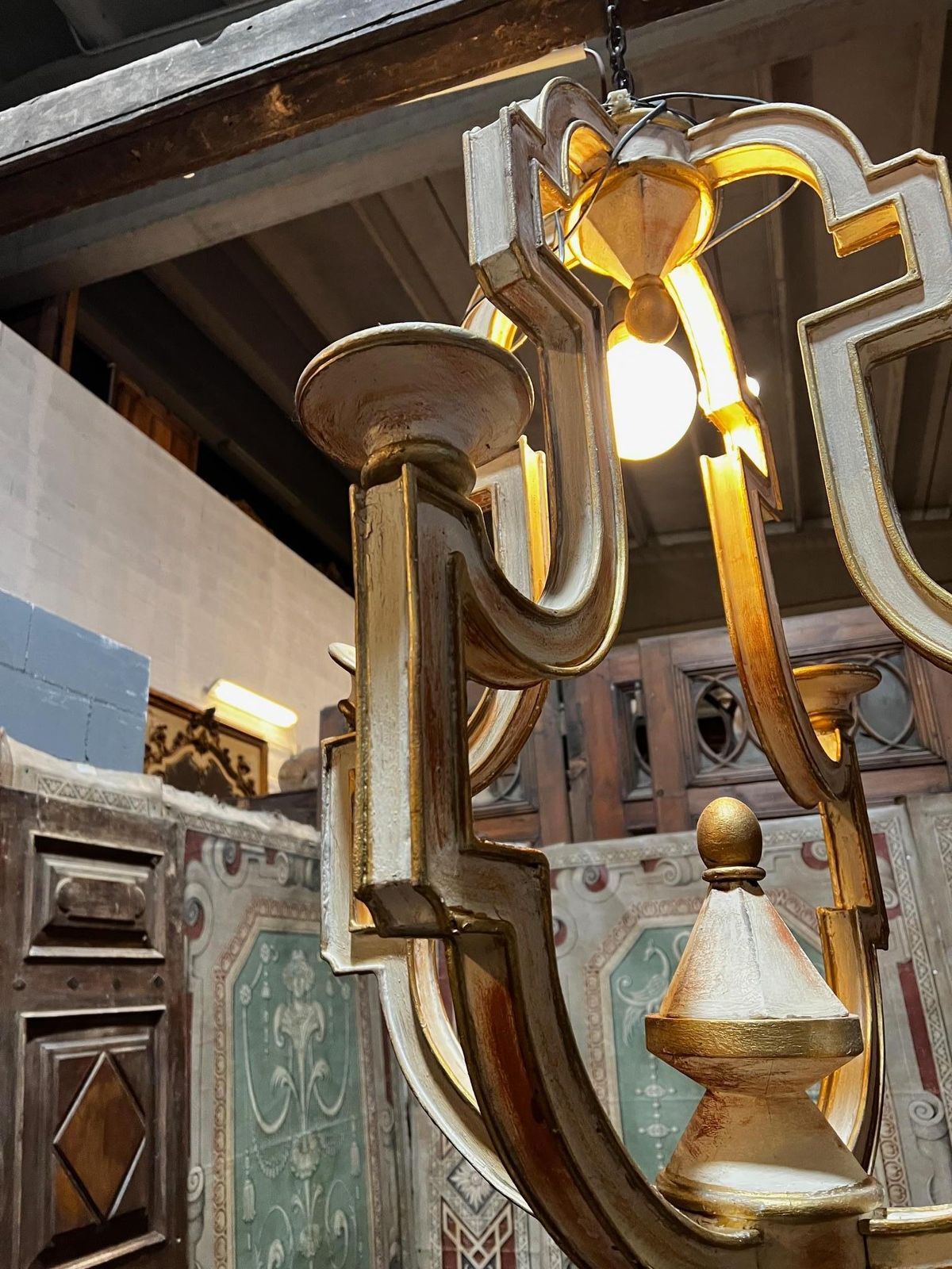 photo for sale Carved And Gilded Wooden Pendant Chandelier, Italy