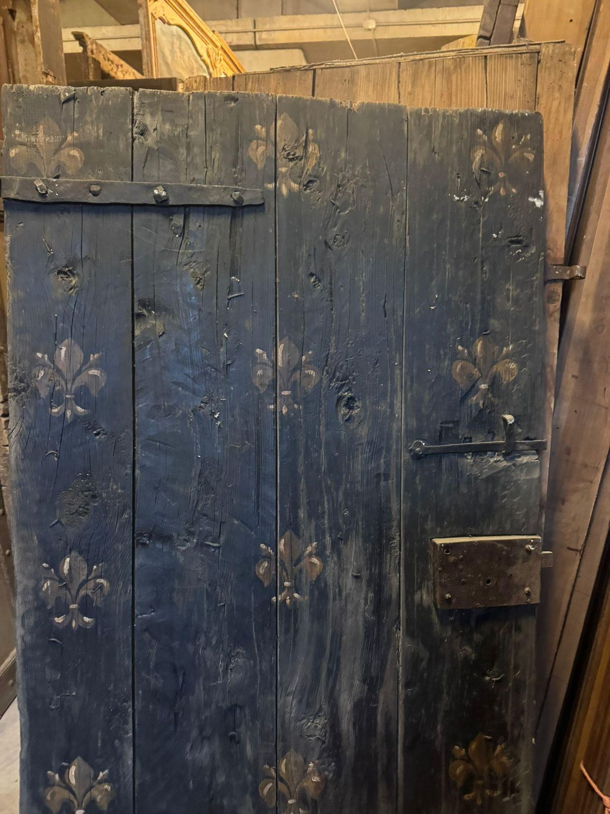 Rustic Lacquered Door With Lilies, 19th Century Era photo buy
