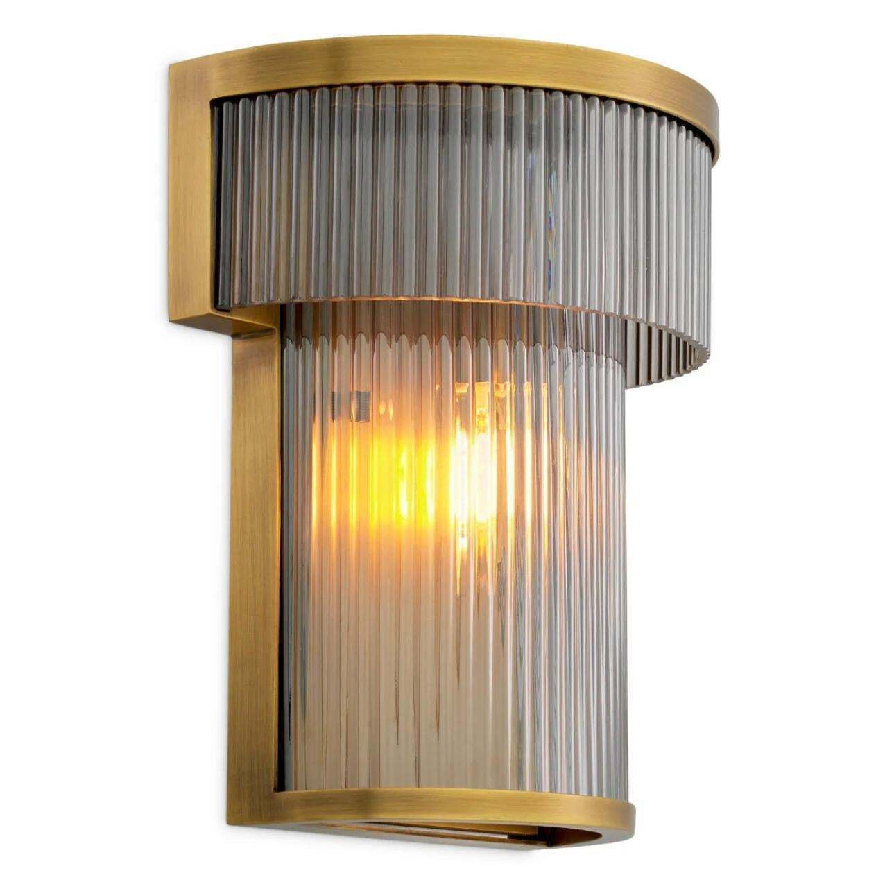 Pair Of Wall Lamps In Metal With Antique Brass Finish And Smoked Glass photo furniture