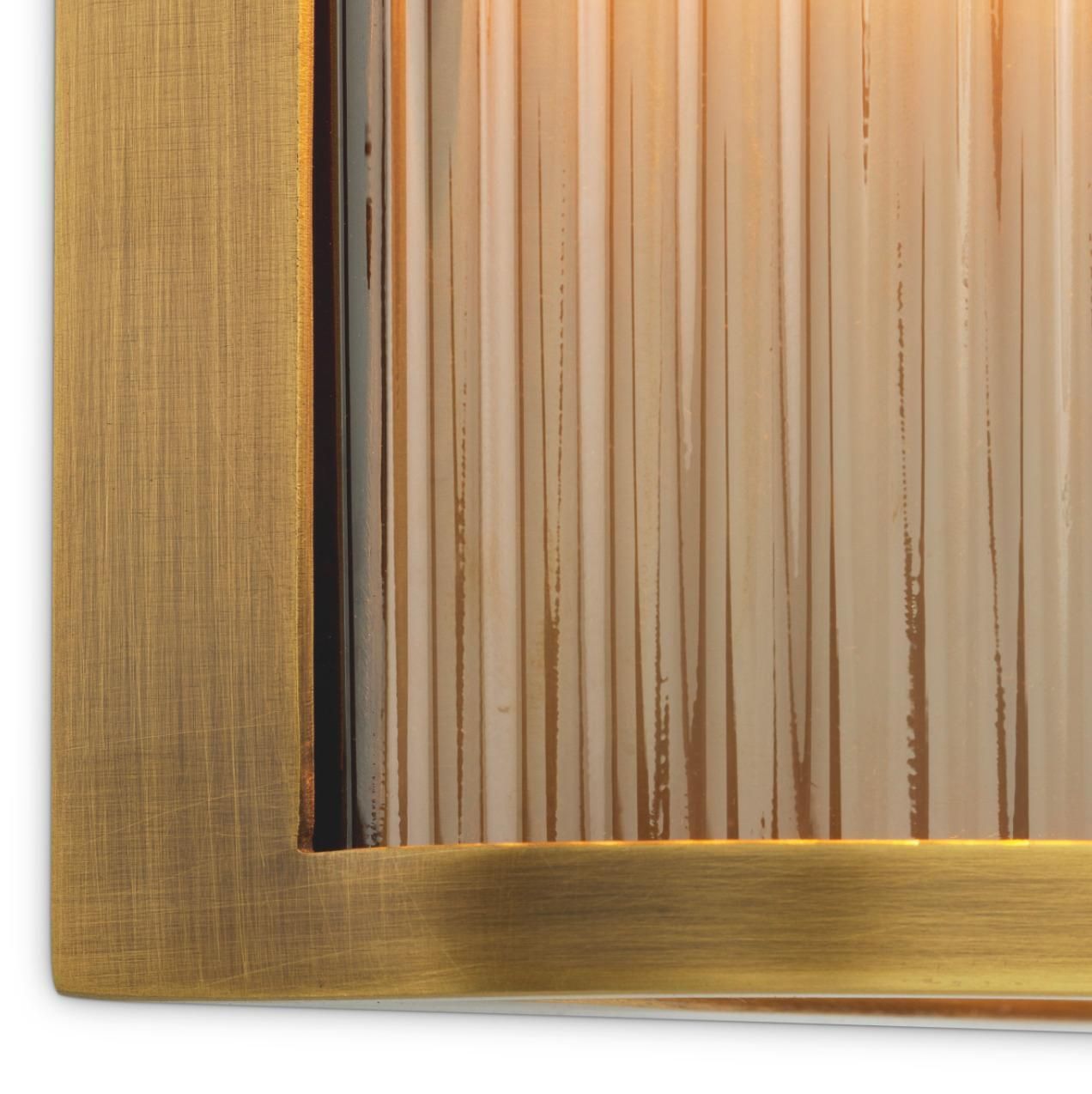 photo for sale Pair Of Wall Lamps In Metal With Antique Brass Finish And Smoked Glass