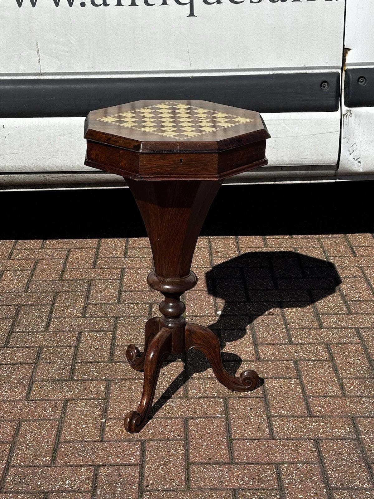 Victorian Mahogany Chess Table & Work Box photo for sale
