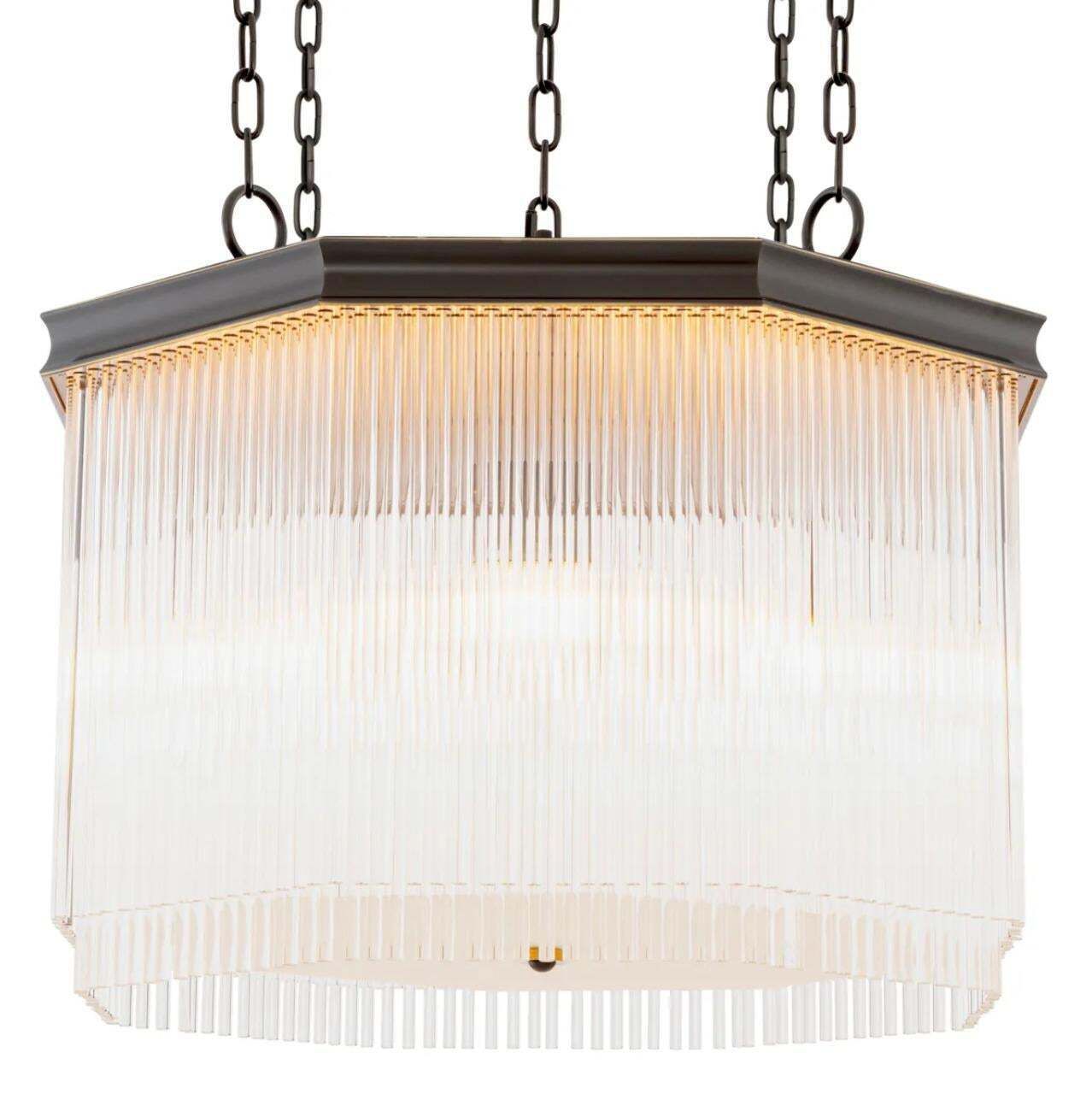 Chandelier In Bronze Finish Metal And Clear Glass, Art Deco Contemporary Style photo furniture