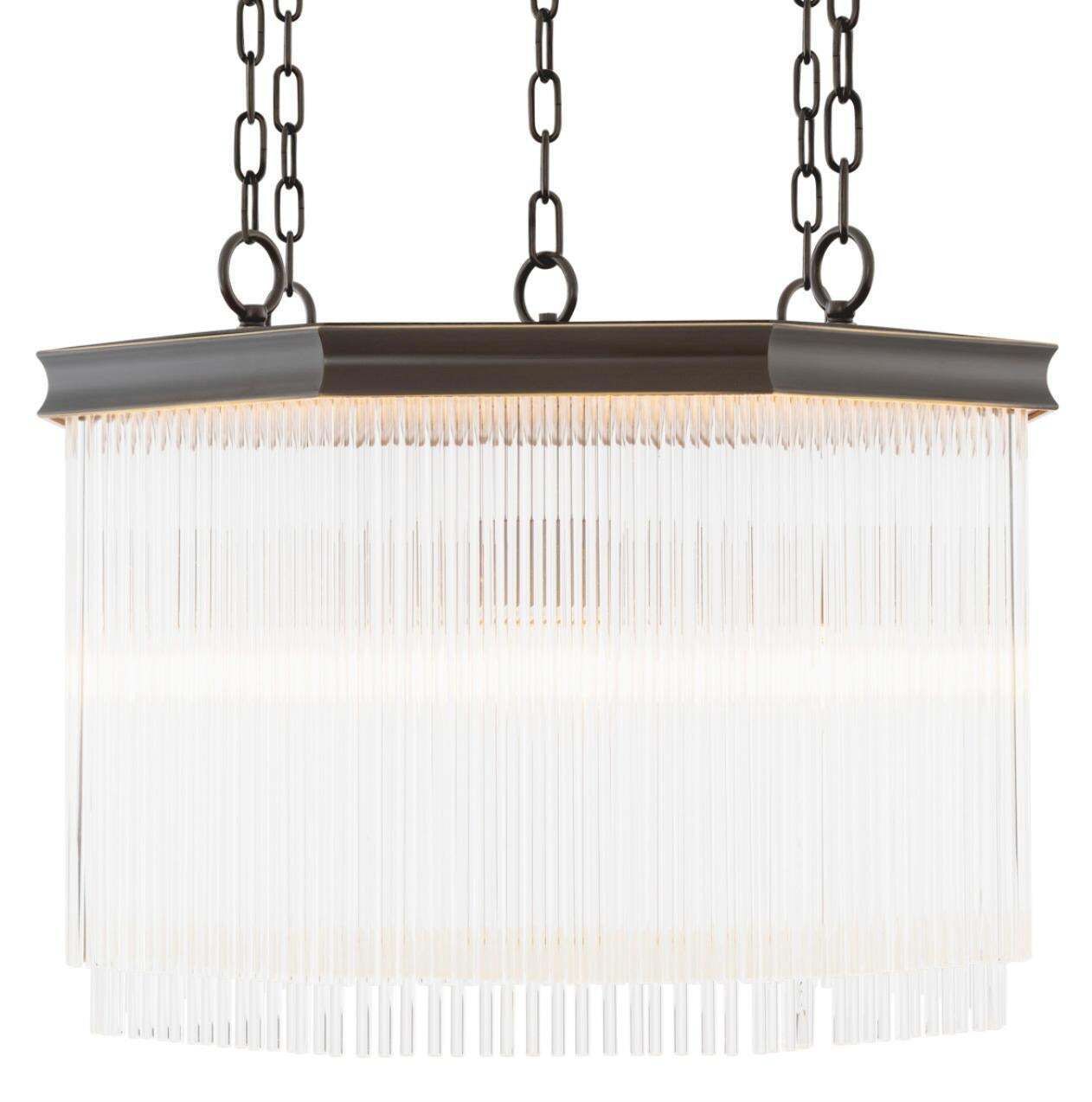 Chandelier In Bronze Finish Metal And Clear Glass, Art Deco Contemporary Style photo 3730.0