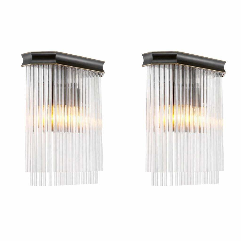Pair Of Wall Lamps In Bronze Finish And Clear Glass photo vintage