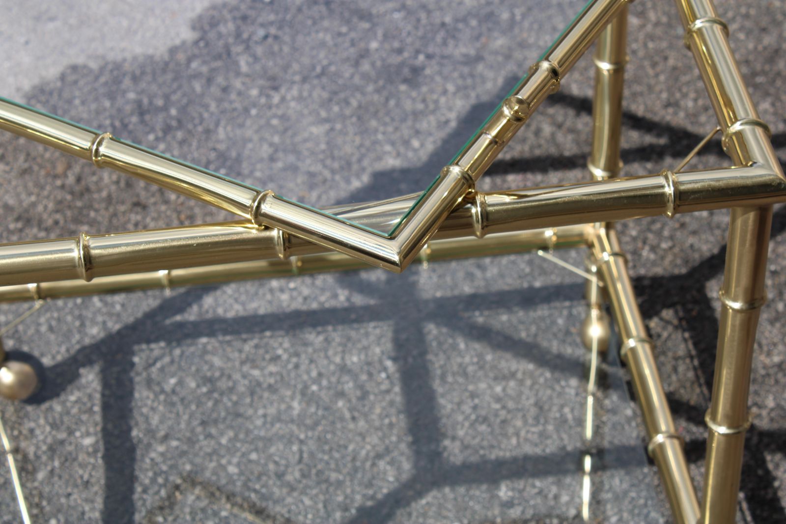 Bar Trolley Pull Out Tray Brass Shaped Bamboo Bar Trolley 1970 Italy photo for sale