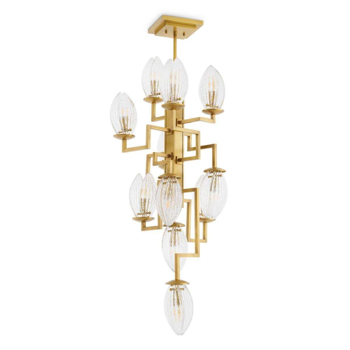 Antique Brass And Ribbed Glass Sculptural Chandelier photo 3942.0
