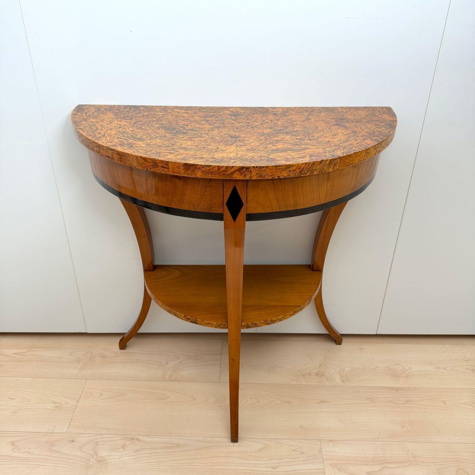 Biedermeier Demi Lune Console, Cherrywood, Birch Burl, Franconia Circa 1830 photo furniture