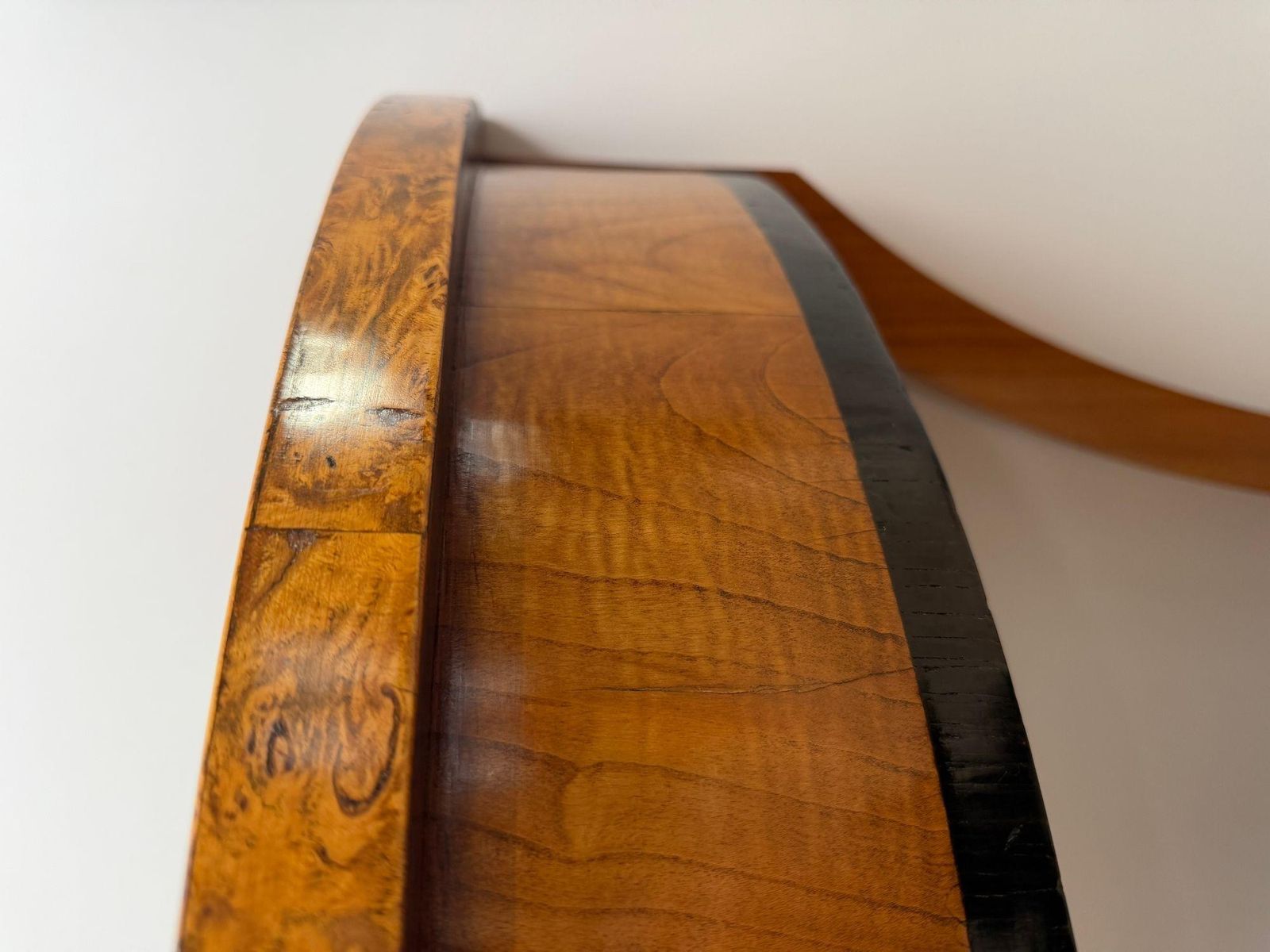 2920.0 Biedermeier Demi Lune Console, Cherrywood, Birch Burl, Franconia Circa 1830 photo