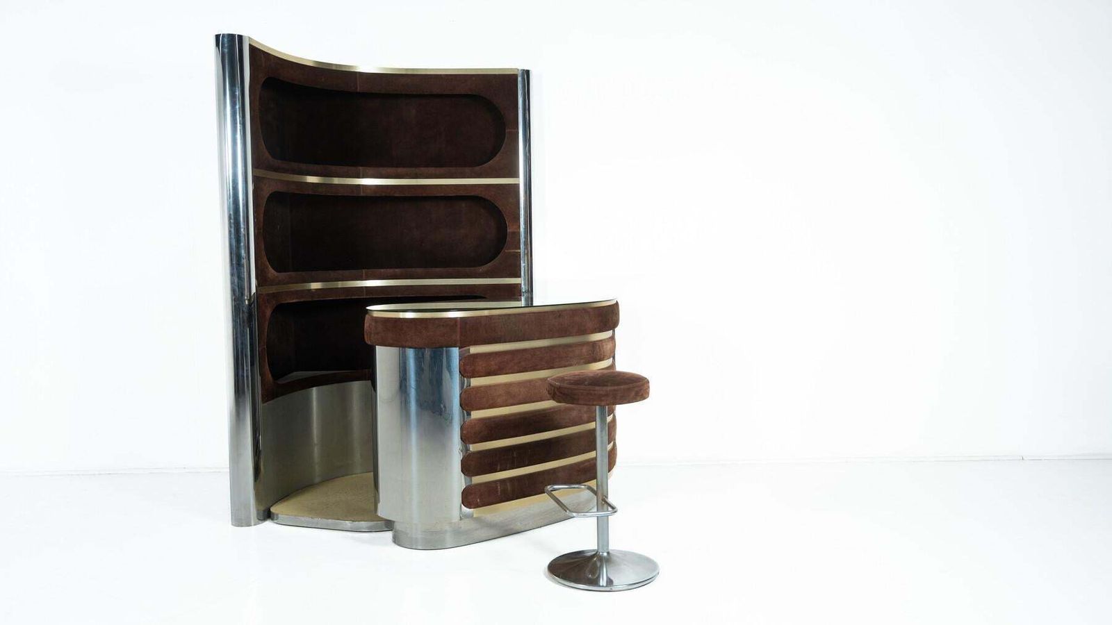 Furniture Mid Century Modern Suede Bar By Willy Rizzo, Italy, 1970s photo