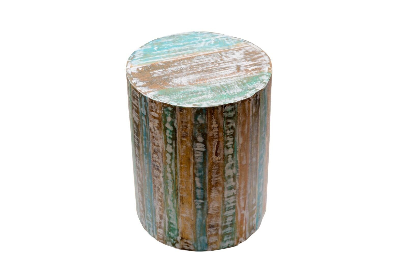 Vintage Reclaimed Round Wooden Side Bedside Barrel Table Plant Stand photo 85.0