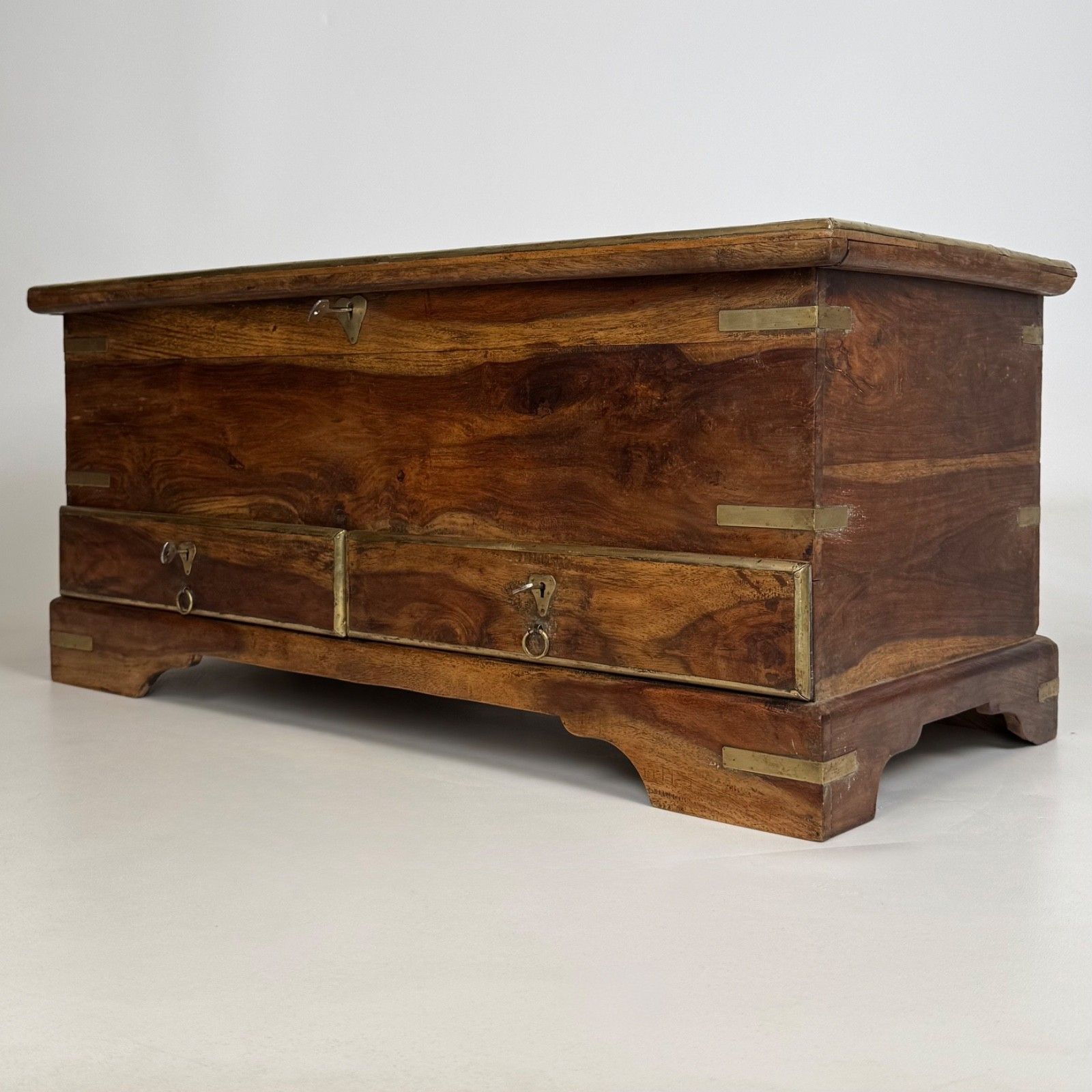 Antique 20th Century Brass Inlaid Fitted Storage Chest ( Af 5353 ) photo furniture