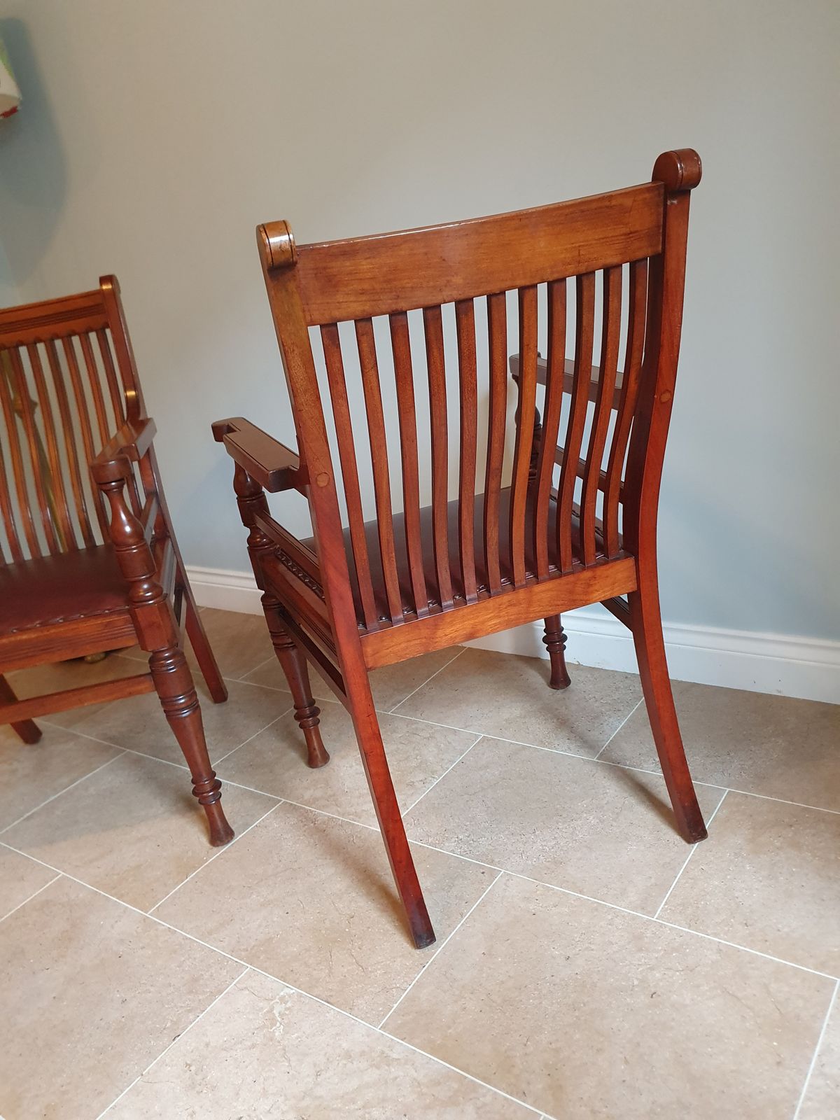 Pair Of Late 19th Century Walnut Chairs With Leather Seats photo buy