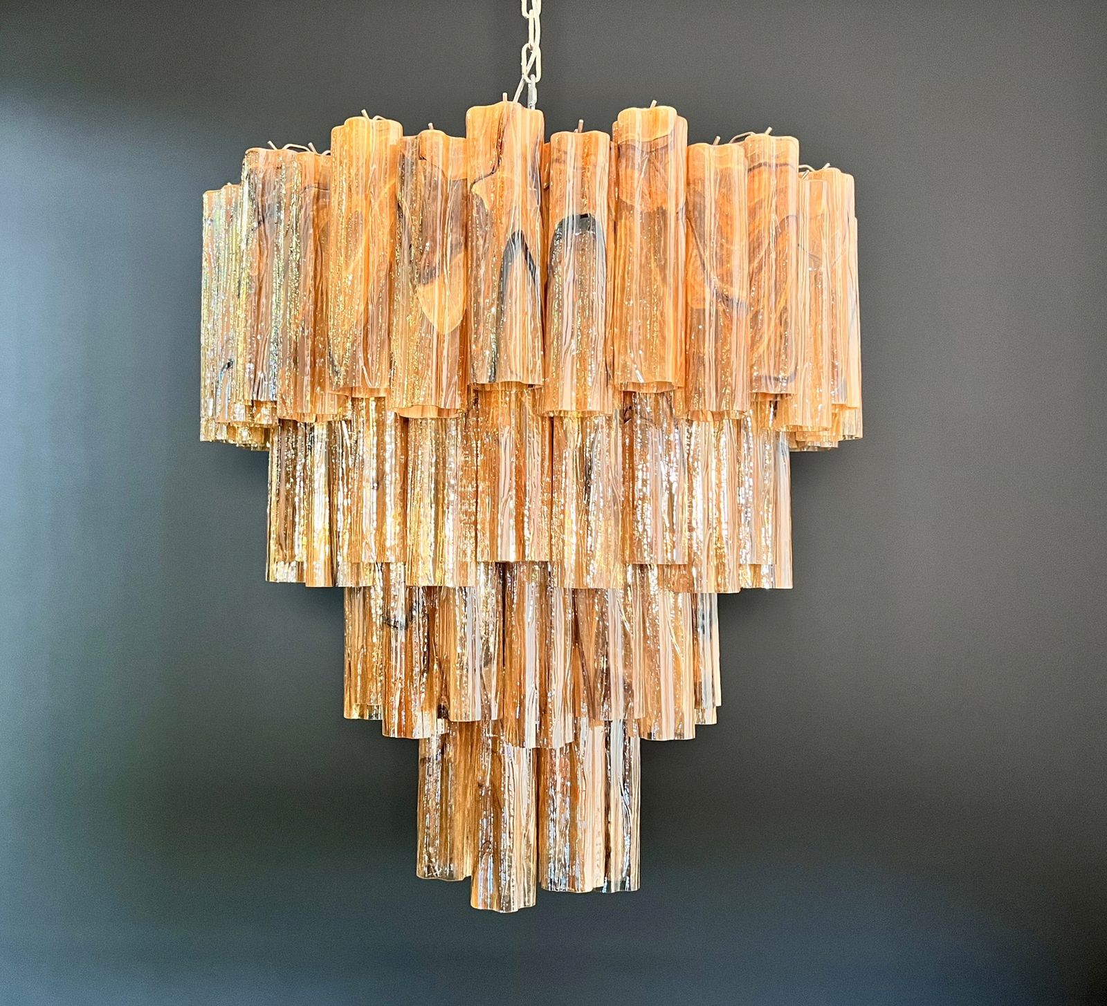 Huge Vintage Murano Glass Tiered Chandelier   80 Glasses    Amber Black Albaster photo for sale