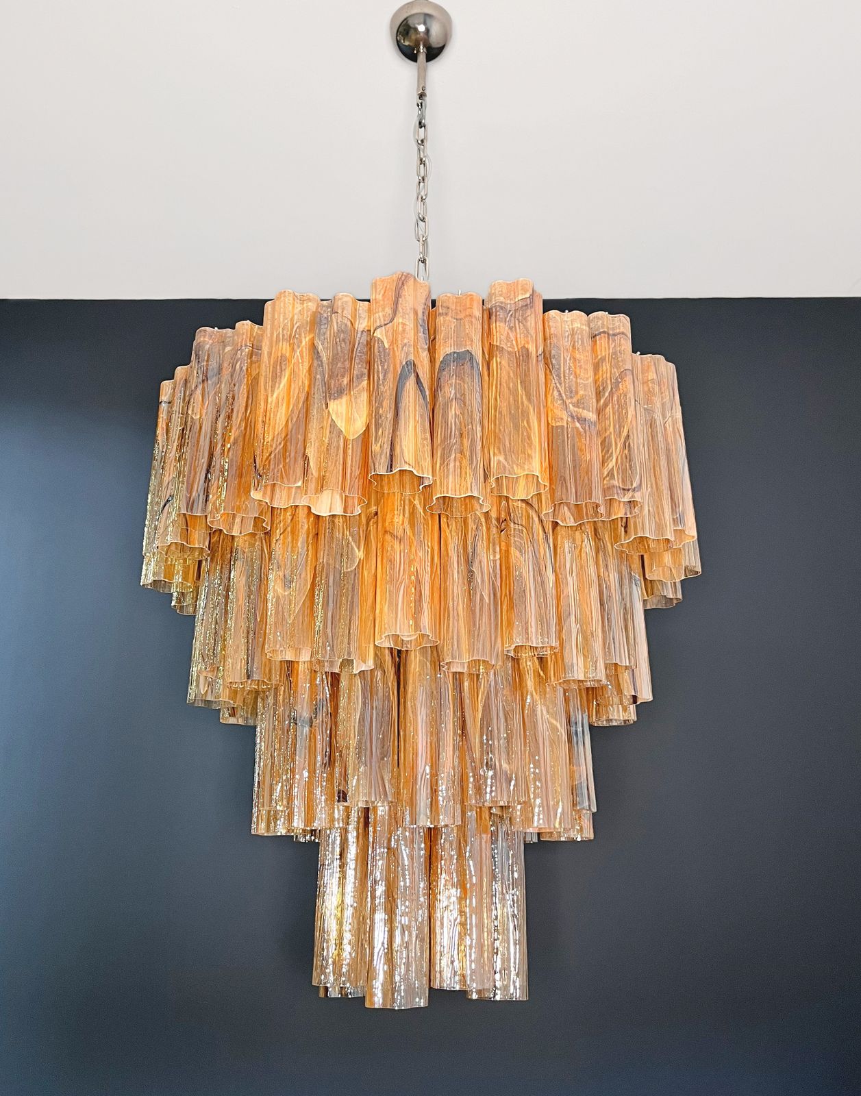 Huge Vintage Murano Glass Tiered Chandelier   80 Glasses    Amber Black Albaster photo 2300.0
