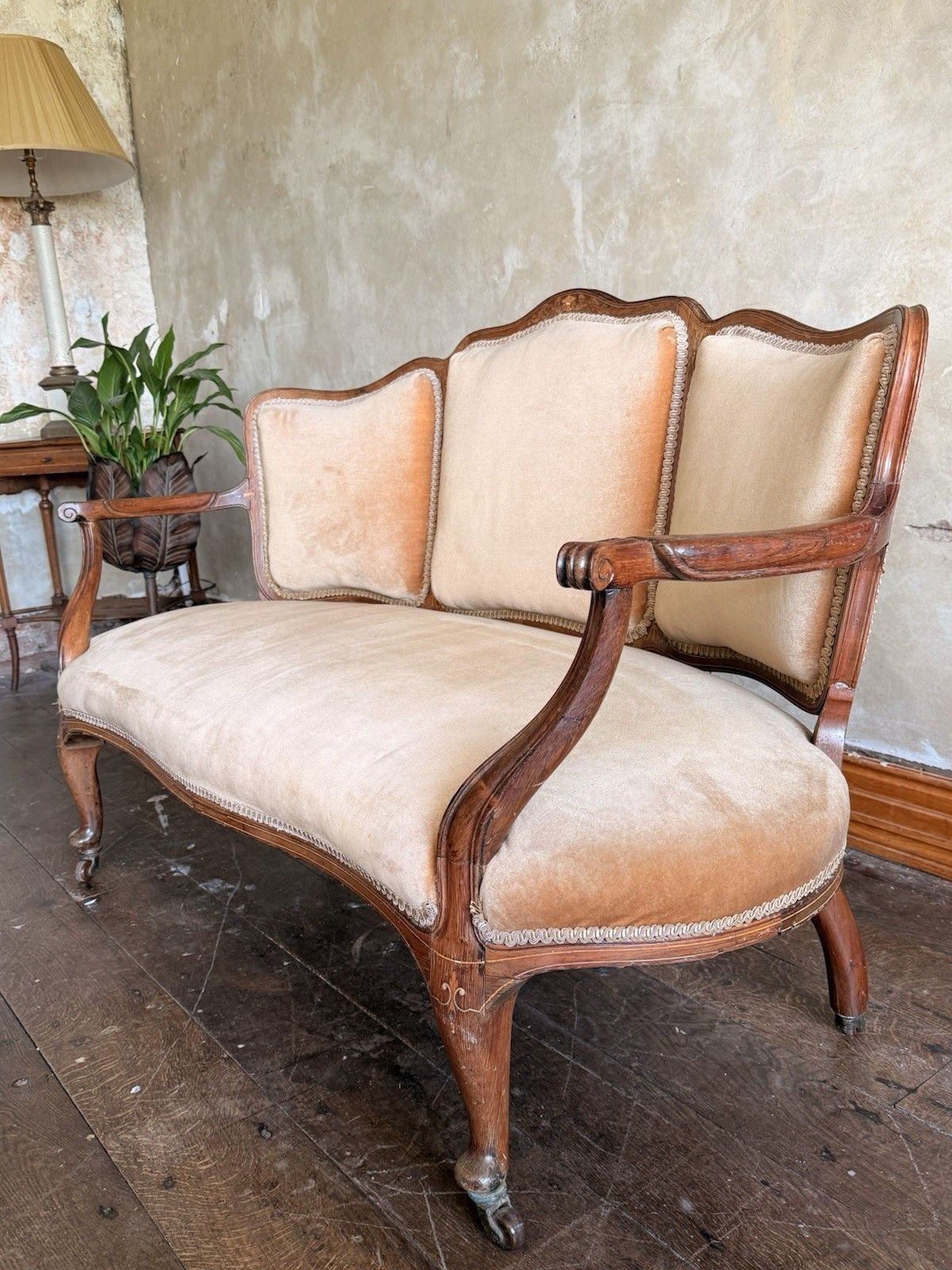 Antique Terricotta Velvet Inlaid Louis XV Continental Chaise Longue Sofa Daybed photo Furniture
