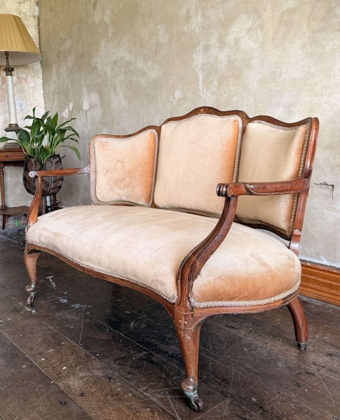 Antique Terricotta Velvet Inlaid Louis XV Continental Chaise Longue Sofa Daybed photo 699.0