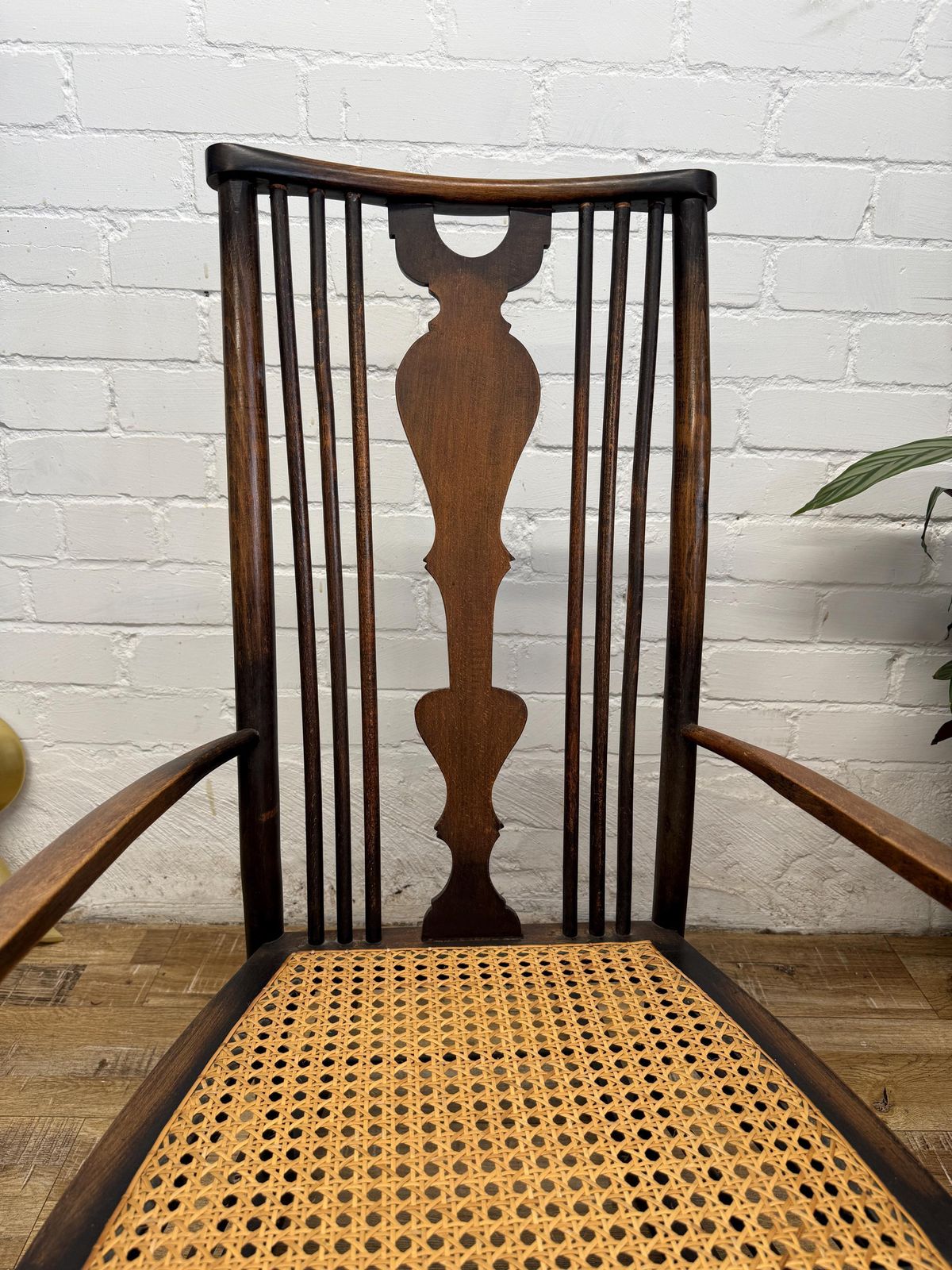 Antique Edwardian Rocking Chair, Cane Seat, Arts & Crafts Armchair, Vintage Spindle Back, Low Seat photo 245.0