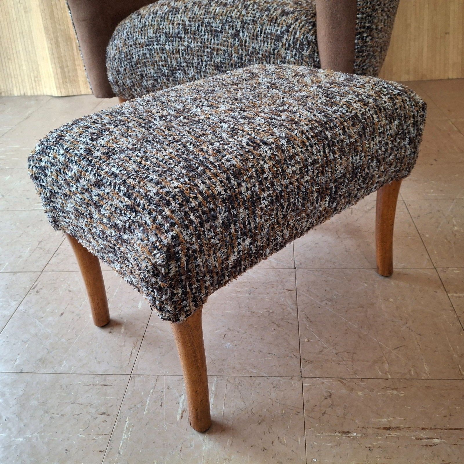 Fab Vintage 1960s 1970s Armchair Easy Chair & Footstool Brown Velvet & Boucle photo buy