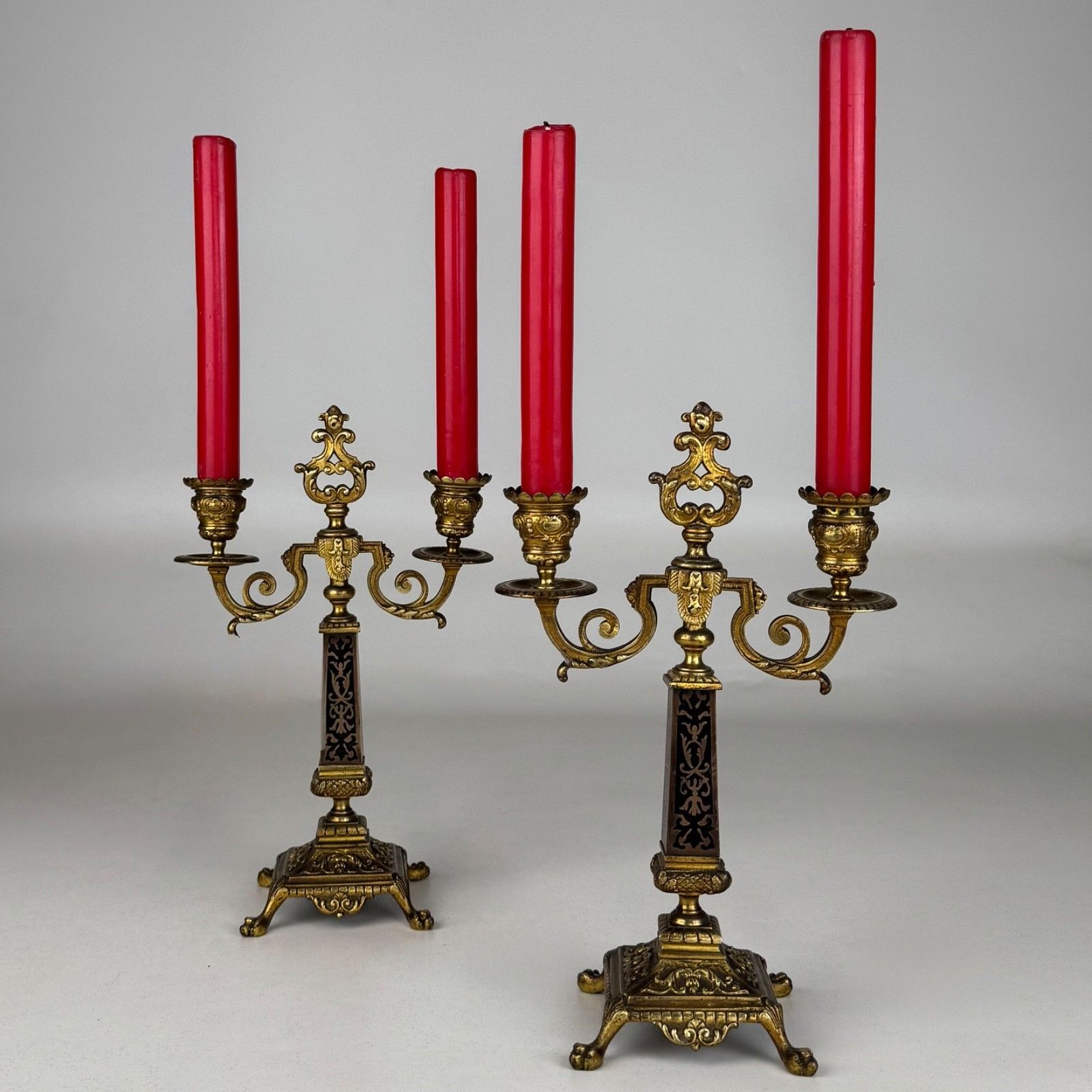 Antique 19th Century French Pair Of Brass Candelabra ( Af 5345 ) photo furniture