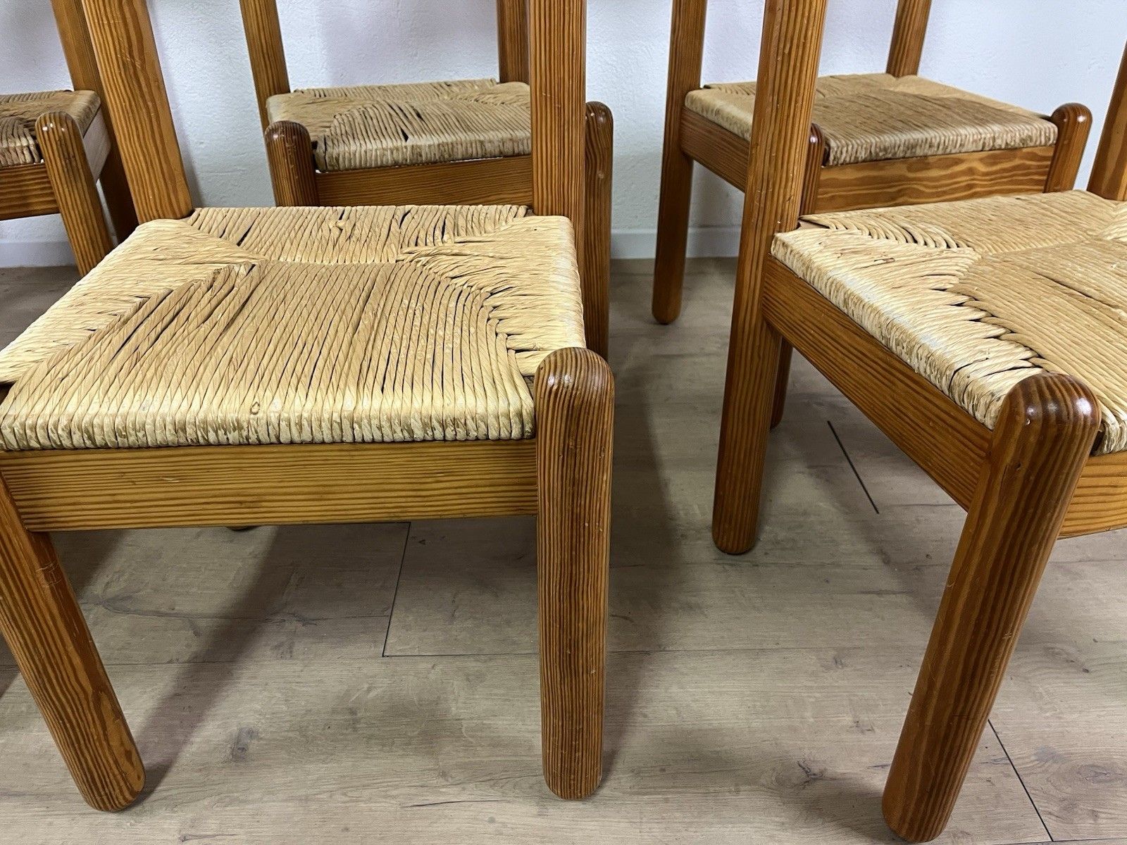 photo for sale Charlotte Perriand 1960s Straw Oak Wood Chair Set Of 6 Vintage Design
