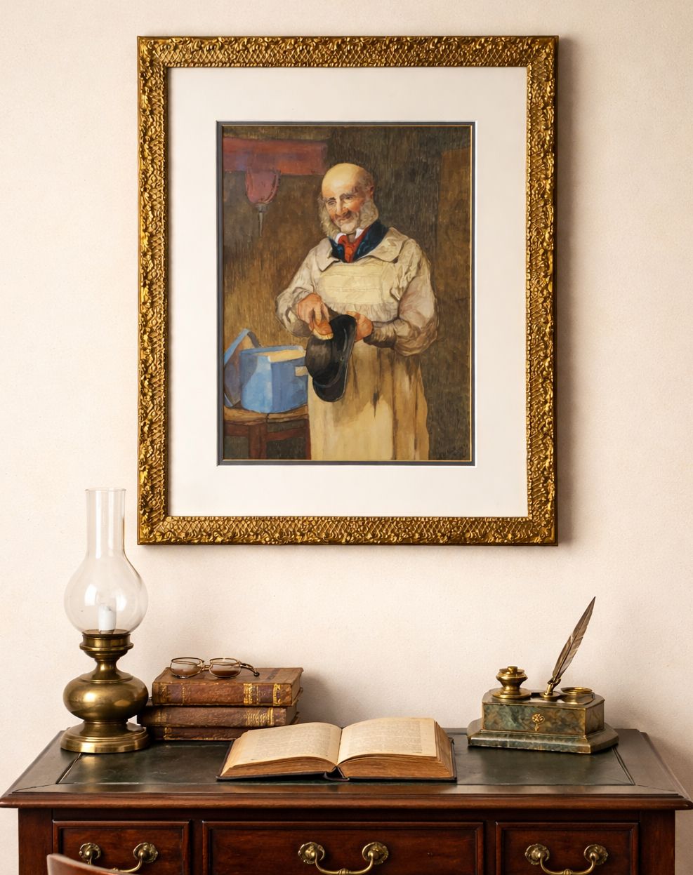 'His Sunday Best' Original Victorian Genre Portrait Watercolour Painting C. 1895 photo furniture