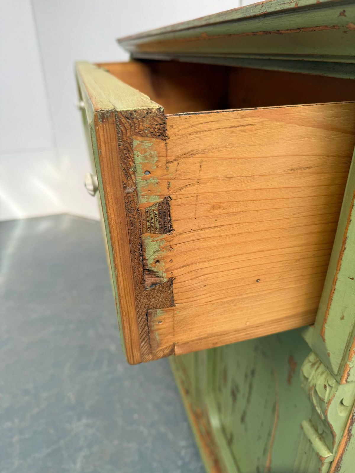 photo for sale A Pretty Originally Painted Hungarian Light Green 2 Door Shallow Dresser Base