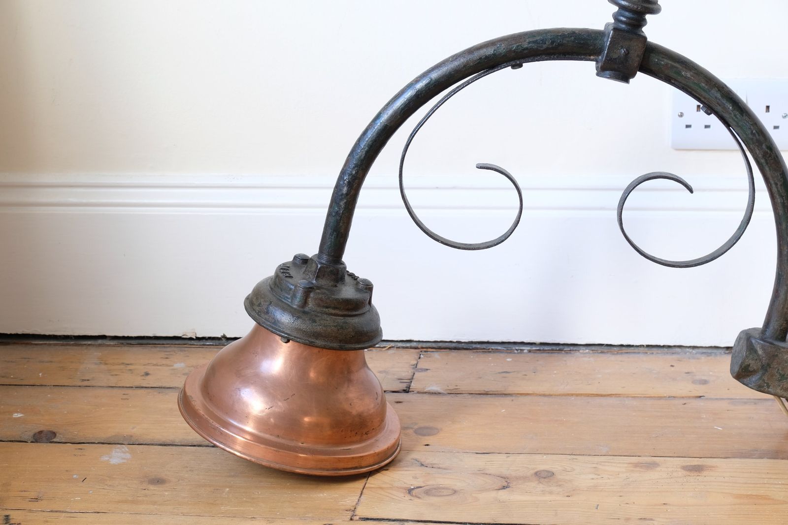 1930s Revo Of Tipton Cast Iron & Copper Swan Neck Street Lamp photo for sale