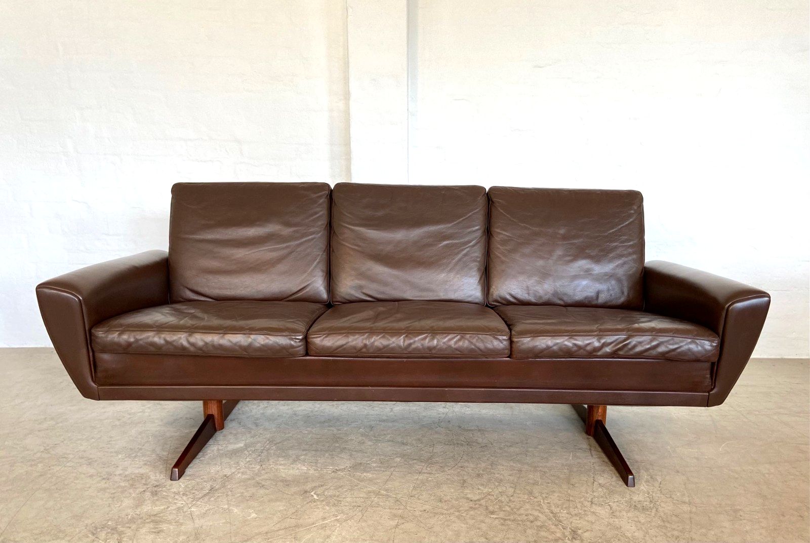 Vintage Retro Danish Mid Century G. Thams  3 Person Sofa  In Brown Leather photo furniture