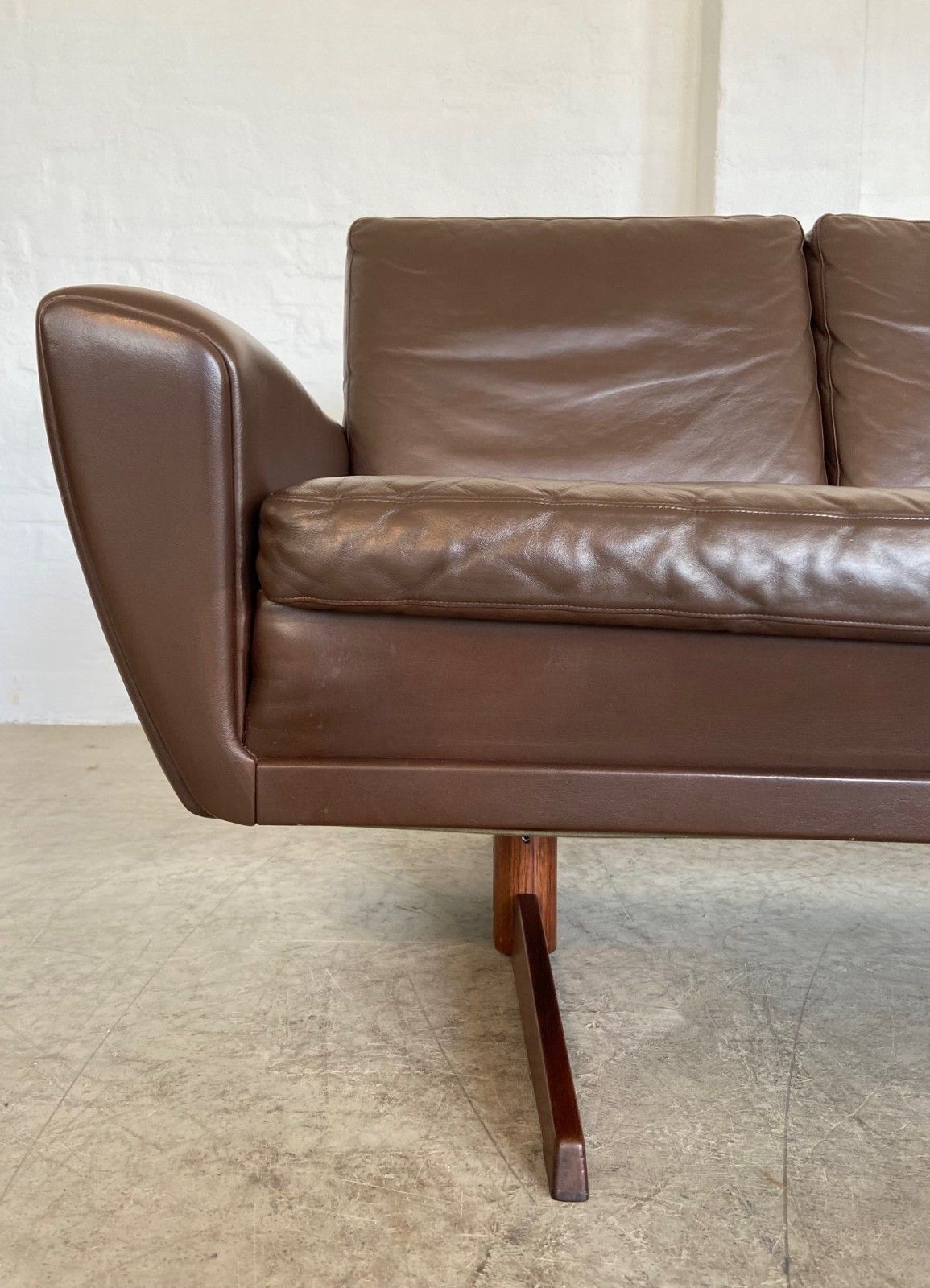 photo buy Vintage Retro Danish Mid Century G. Thams  3 Person Sofa  In Brown Leather