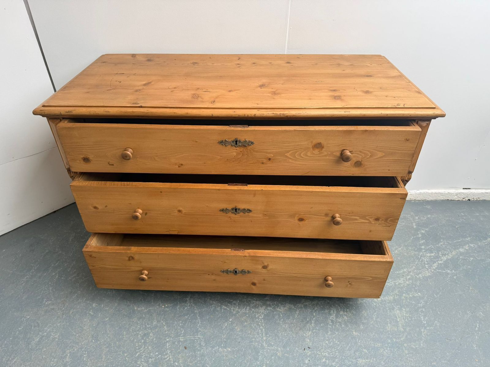 A Low Wide Pine Hungarian Victorian Waxed 3 Drawer Chest Of Drawers photo vintage