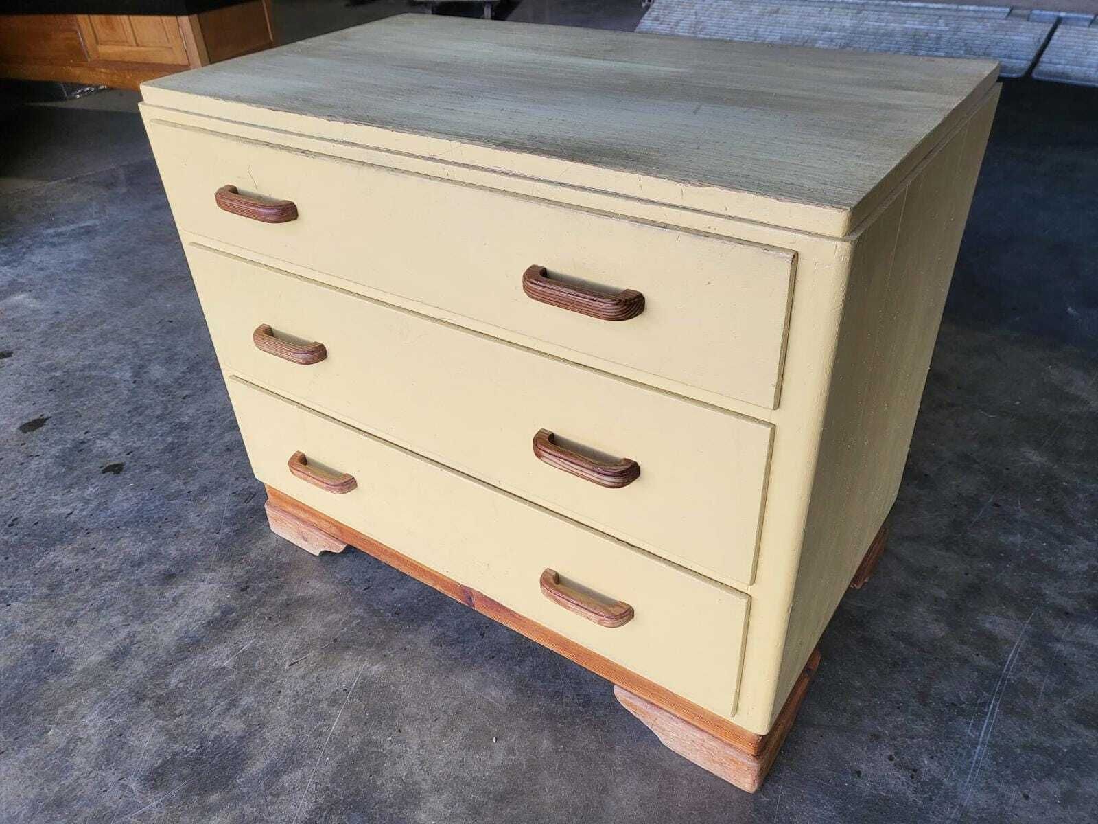 Vintage Small Low Painted Chest Of Drawers 3 Drawers photo vinterior