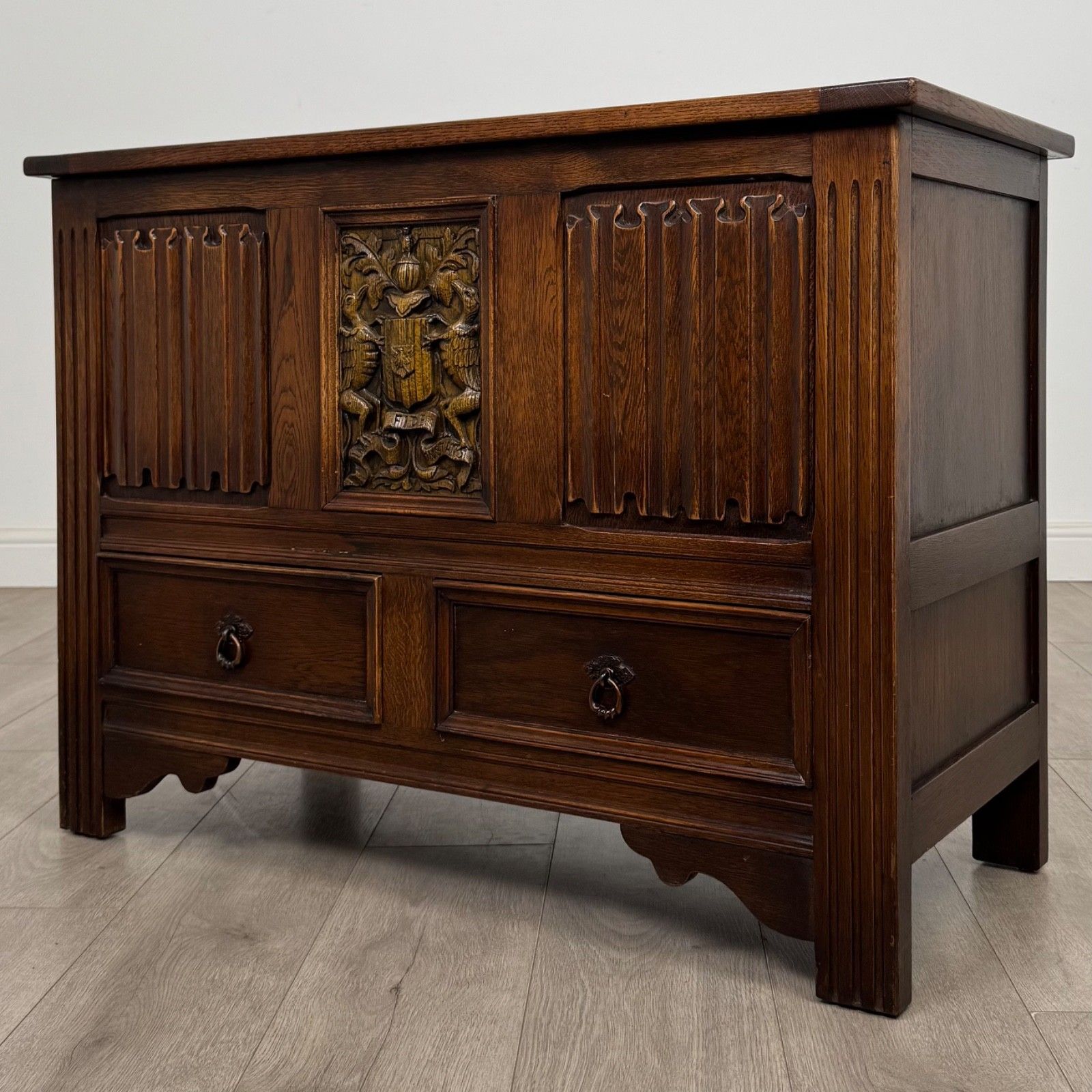 Antique 20th Century Linenfold Mule Chest In Oak ( Af 5354 ) photo furniture
