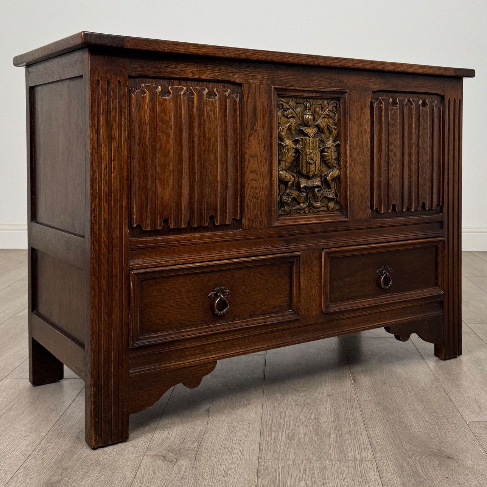 Antique 20th Century Linenfold Mule Chest In Oak ( Af 5354 ) photo vintage