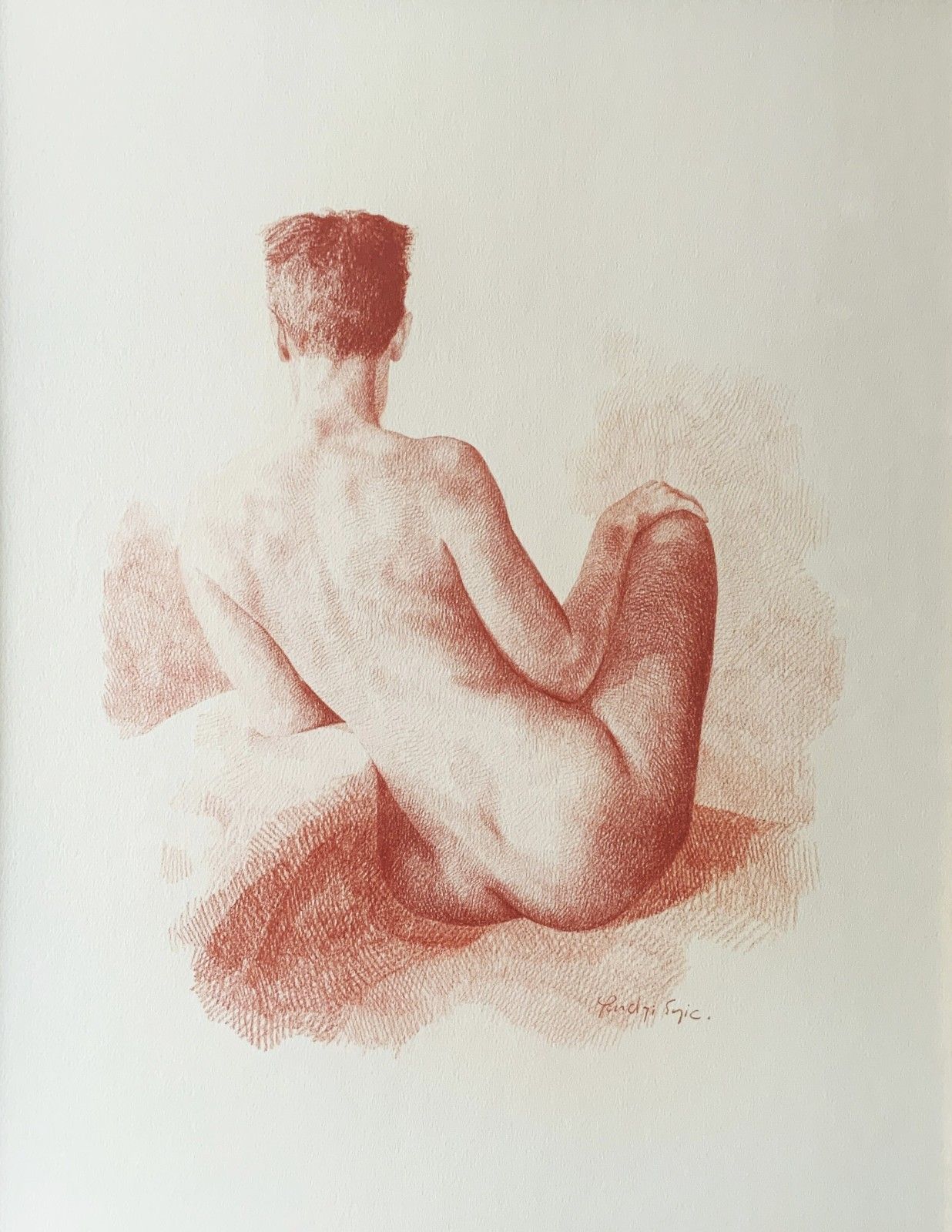 Stunning Sanguine Red Chalk Female Nude Portrait Study Signed Original photo furniture