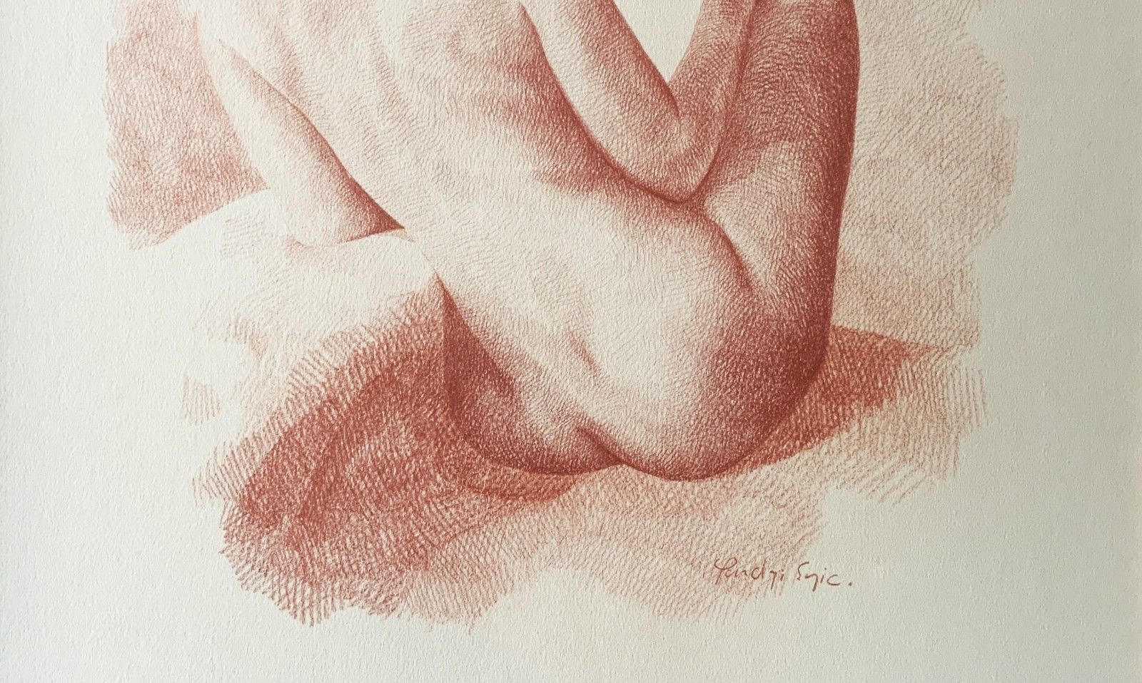 Stunning Sanguine Red Chalk Female Nude Portrait Study Signed Original photo vinterior
