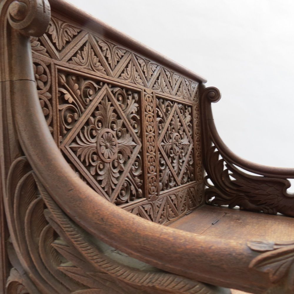 Burmese Anglo Indian Gothic Revival Carved Hall Seat Chair 1880 photo furniture