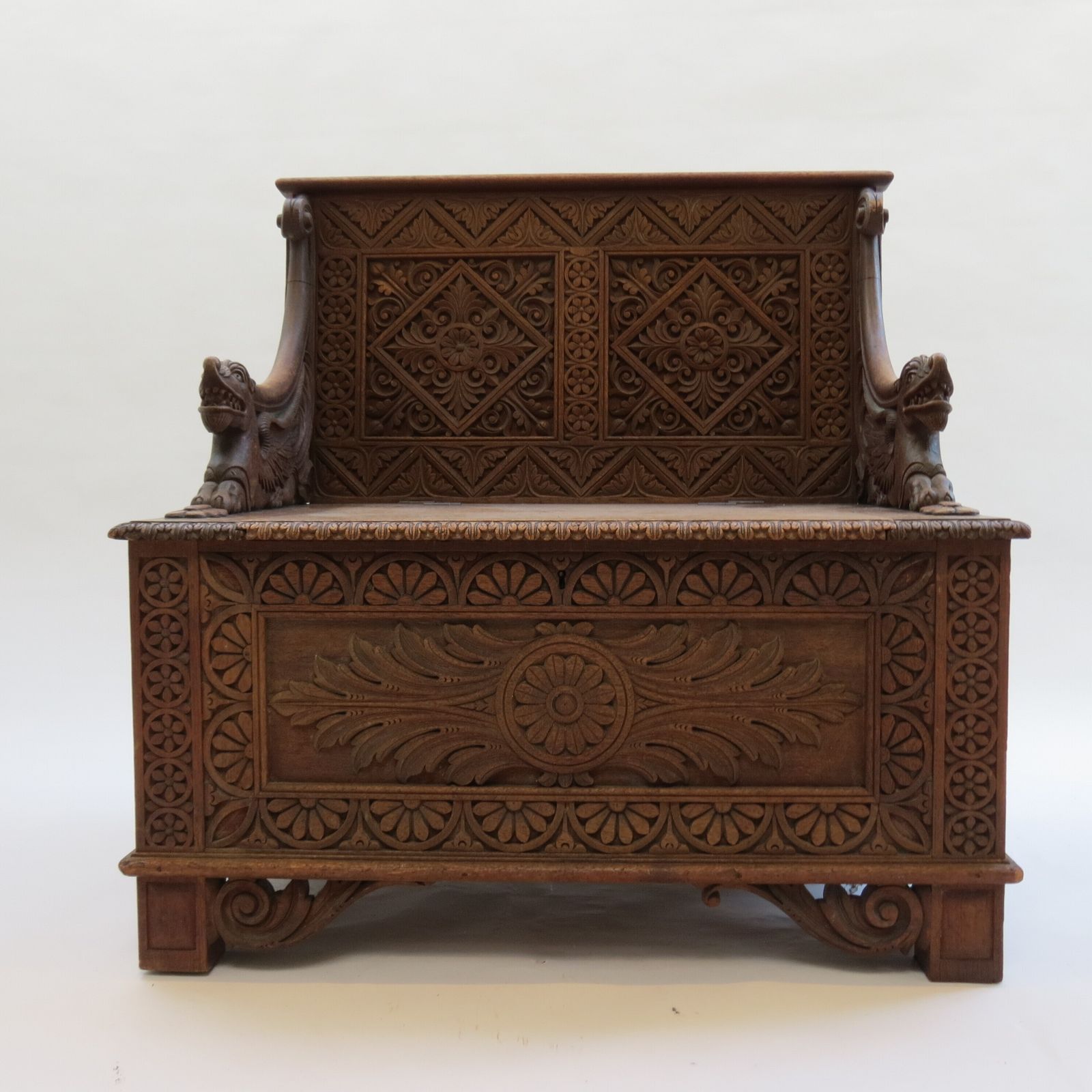 Burmese Anglo Indian Gothic Revival Carved Hall Seat Chair 1880 photo 995.0