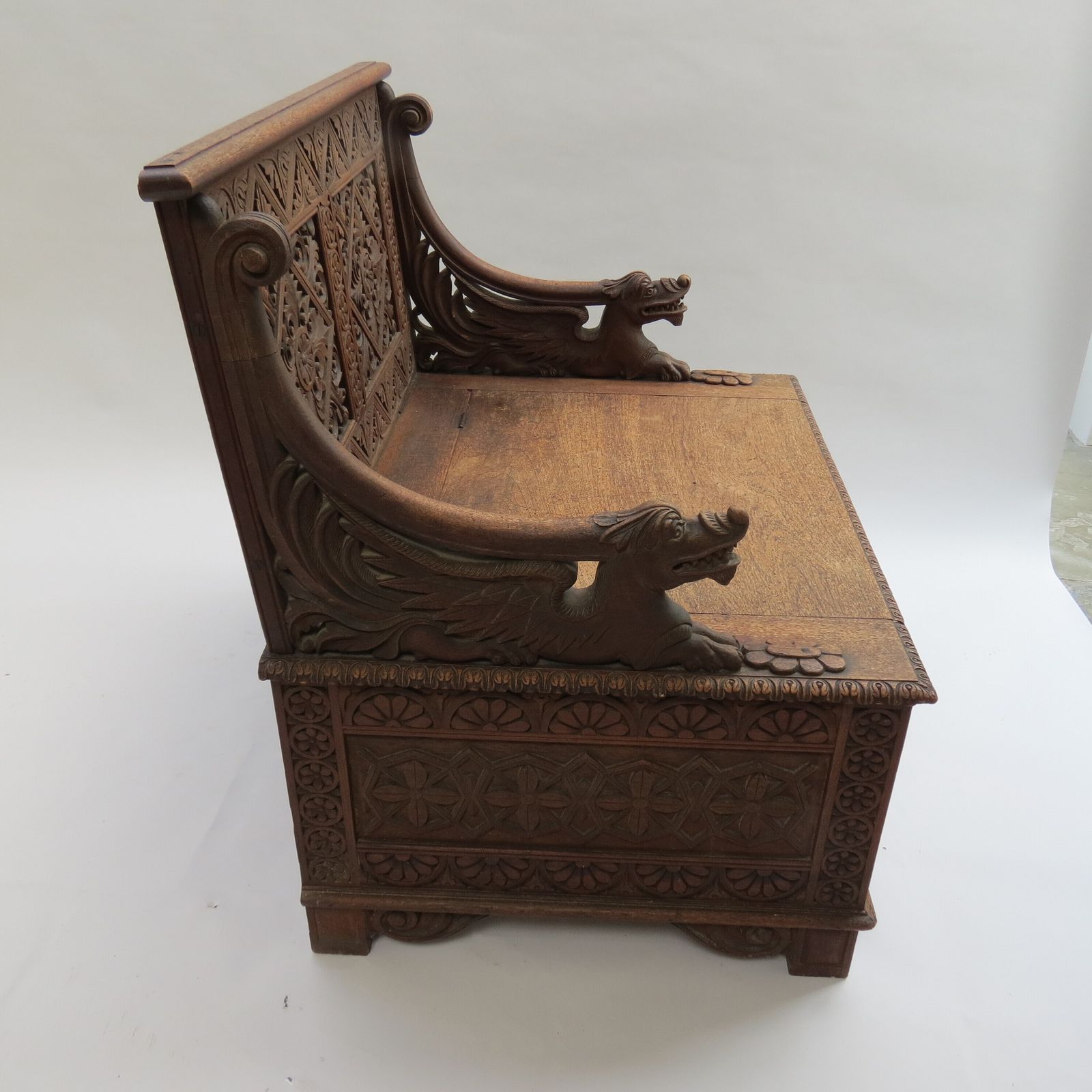 photo buy Burmese Anglo Indian Gothic Revival Carved Hall Seat Chair 1880