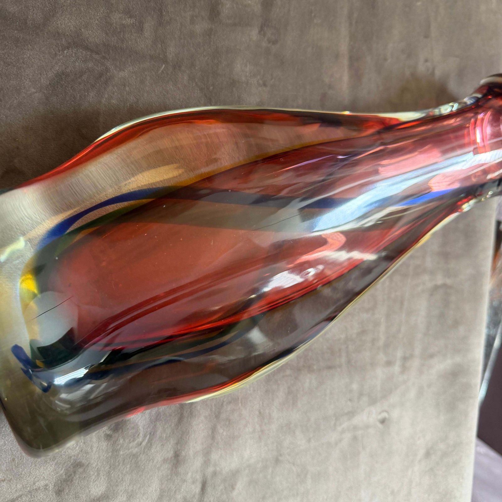 1980s Flavio Poli Modern Pink Blue And Yellow Sommerso Murano Glass Tall Vase photo vinterior
