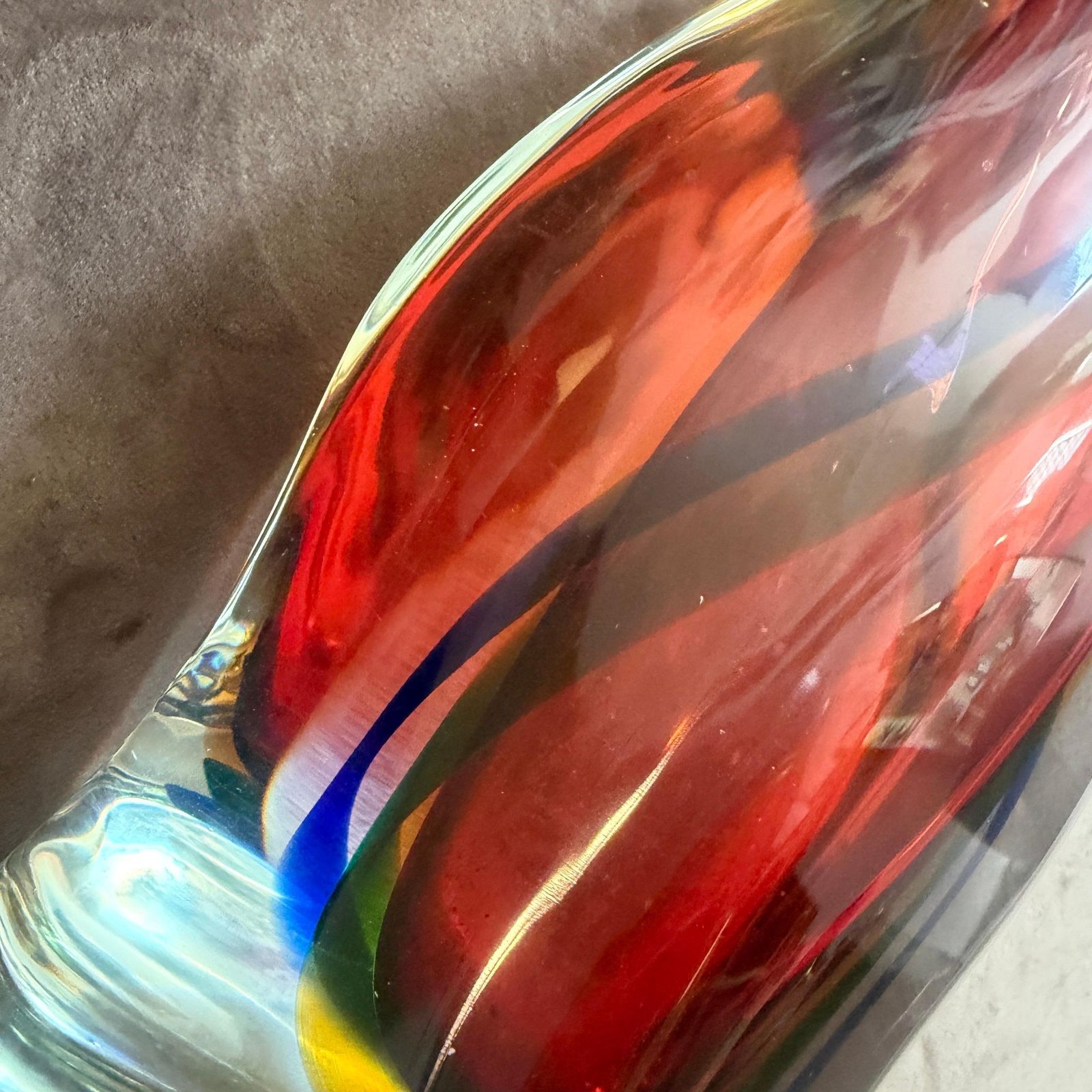 1980s Flavio Poli Modern Pink Blue And Yellow Sommerso Murano Glass Tall Vase photo vintage
