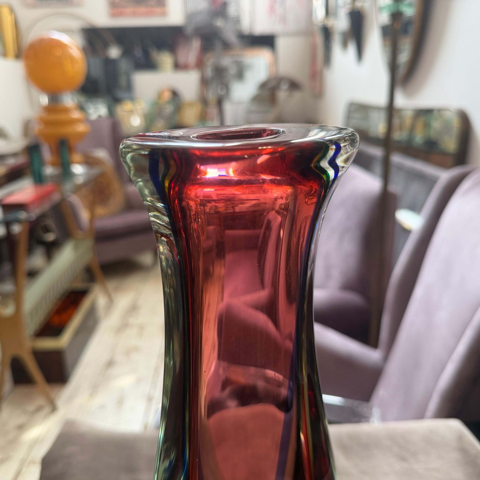 Home Decor 1980s Flavio Poli Modern Pink Blue And Yellow Sommerso Murano Glass Tall Vase photo