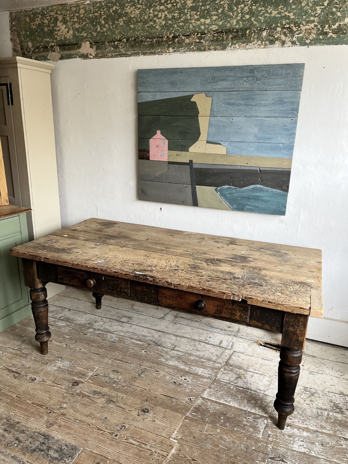 A Very Rustic Characterful Artists Studio Workshop Table