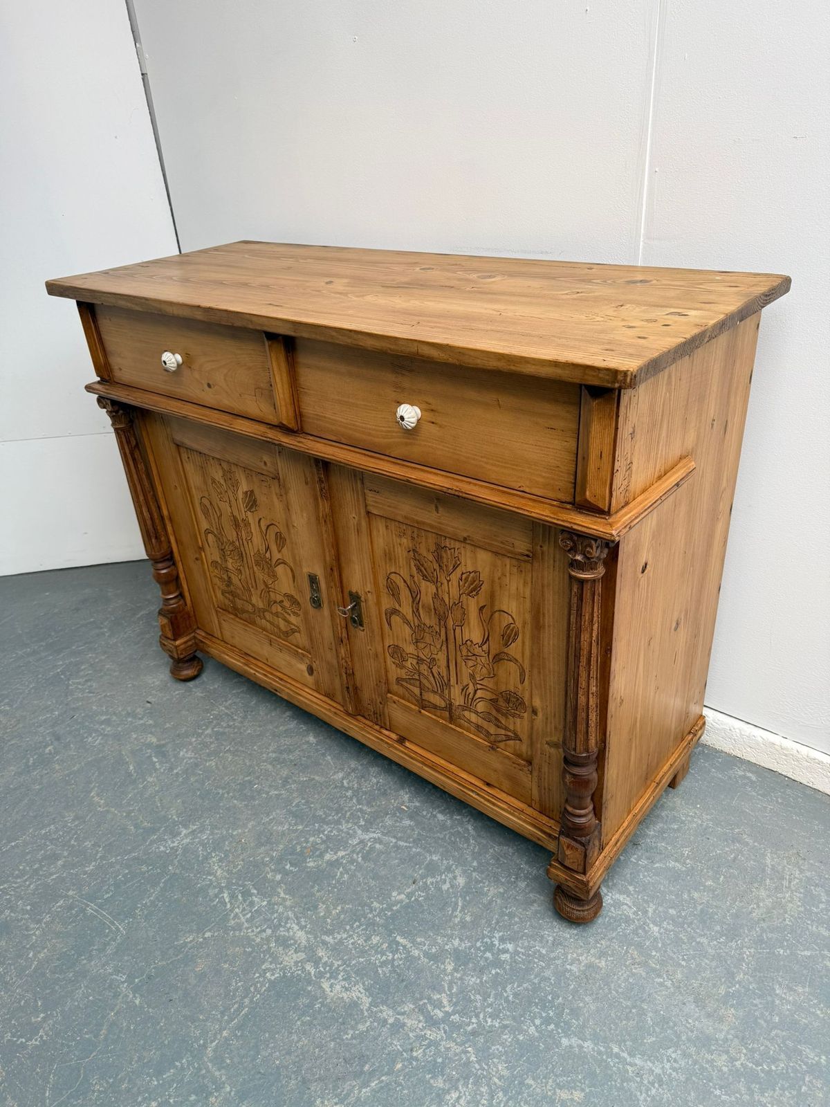 A Beautifully Carved Genuine Hungarian Floral Victorian Kitchen Dresser Base