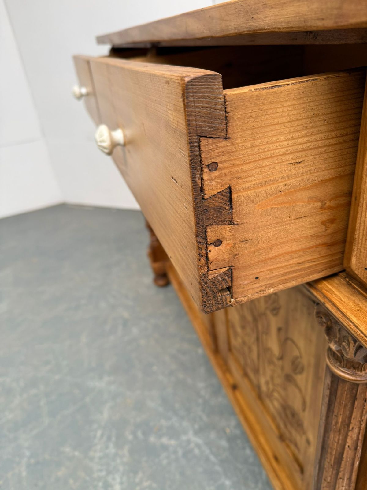 A Beautifully Carved Genuine Hungarian Floral Victorian Kitchen Dresser Base photo vinterior